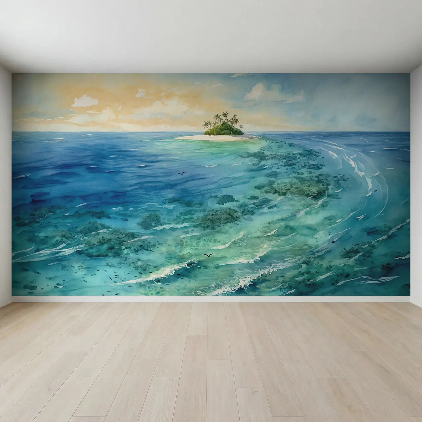 Full view of Coral Cay Island View Wallpaper Mural by Whimsy Tots