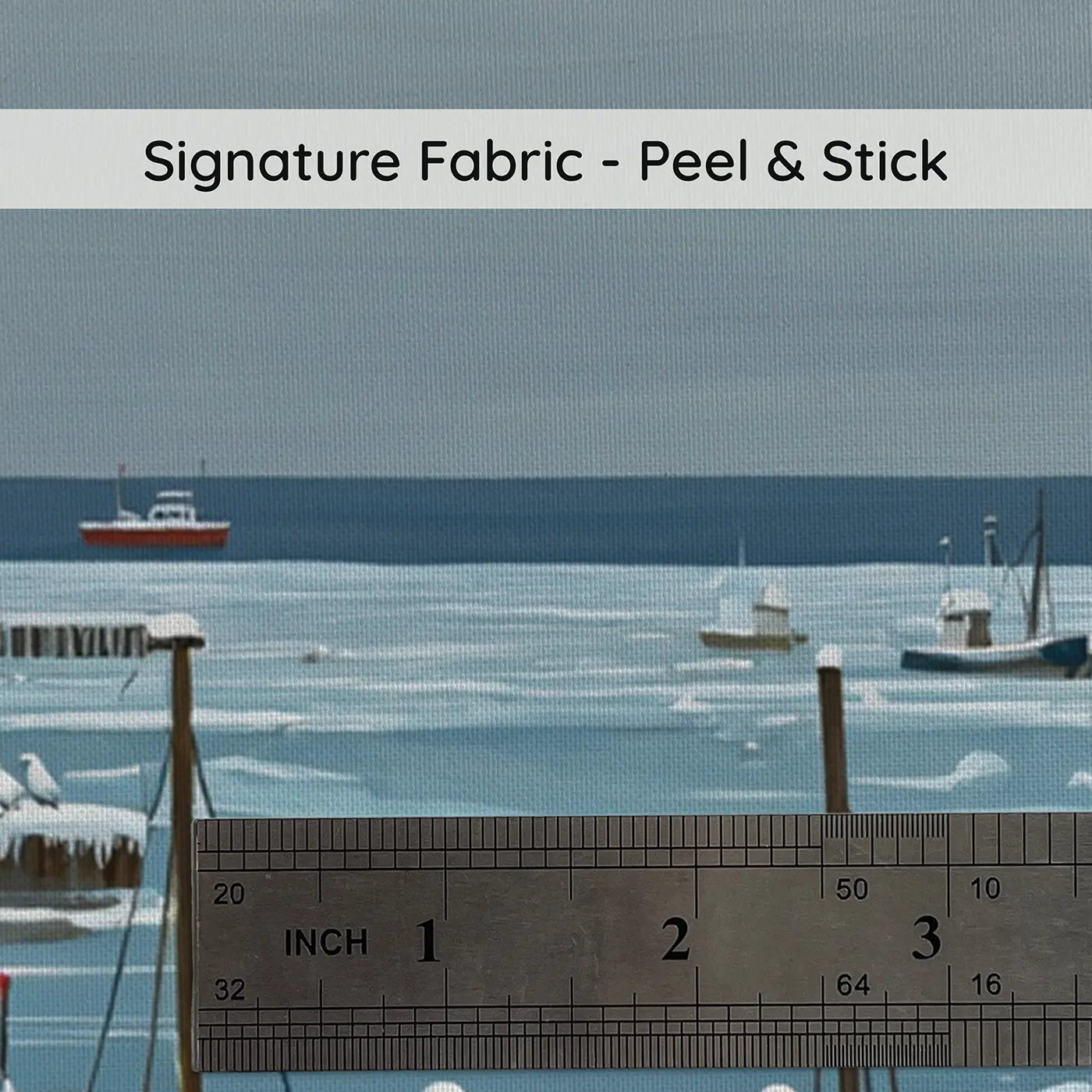 Fabric texture close-up of Frozen Winter Harbor Wallpaper Mural by Whimsy Tots