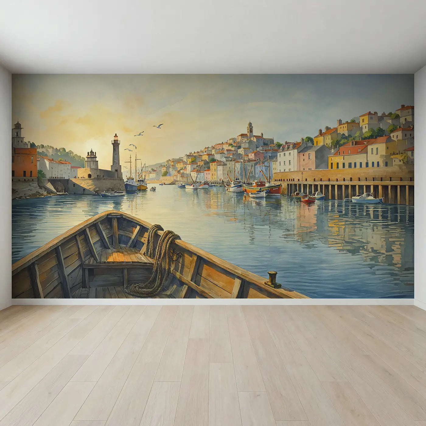 Full view of Harbor Town Arrival Wallpaper Mural by Whimsy Tots