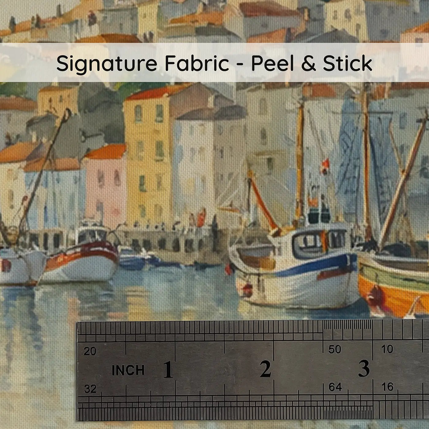 Fabric texture close-up of Harbor Town Arrival Wallpaper Mural by Whimsy Tots