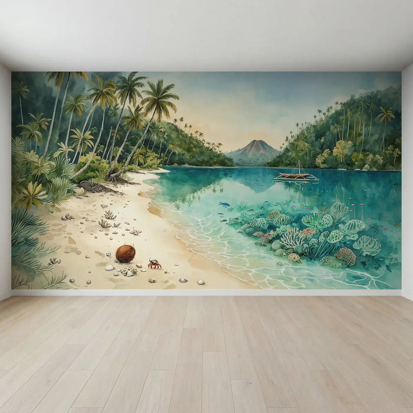 Full view of Tropical Lagoon Paradise Wallpaper Mural by Whimsy Tots
