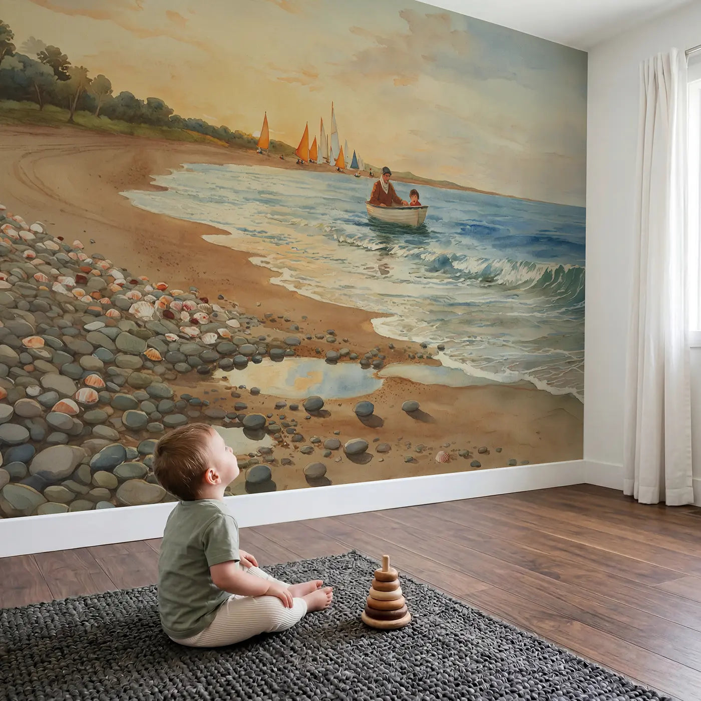 Child in nursery with Sailing Lesson Instructor Nervous Wallpaper Mural by Whimsy Tots