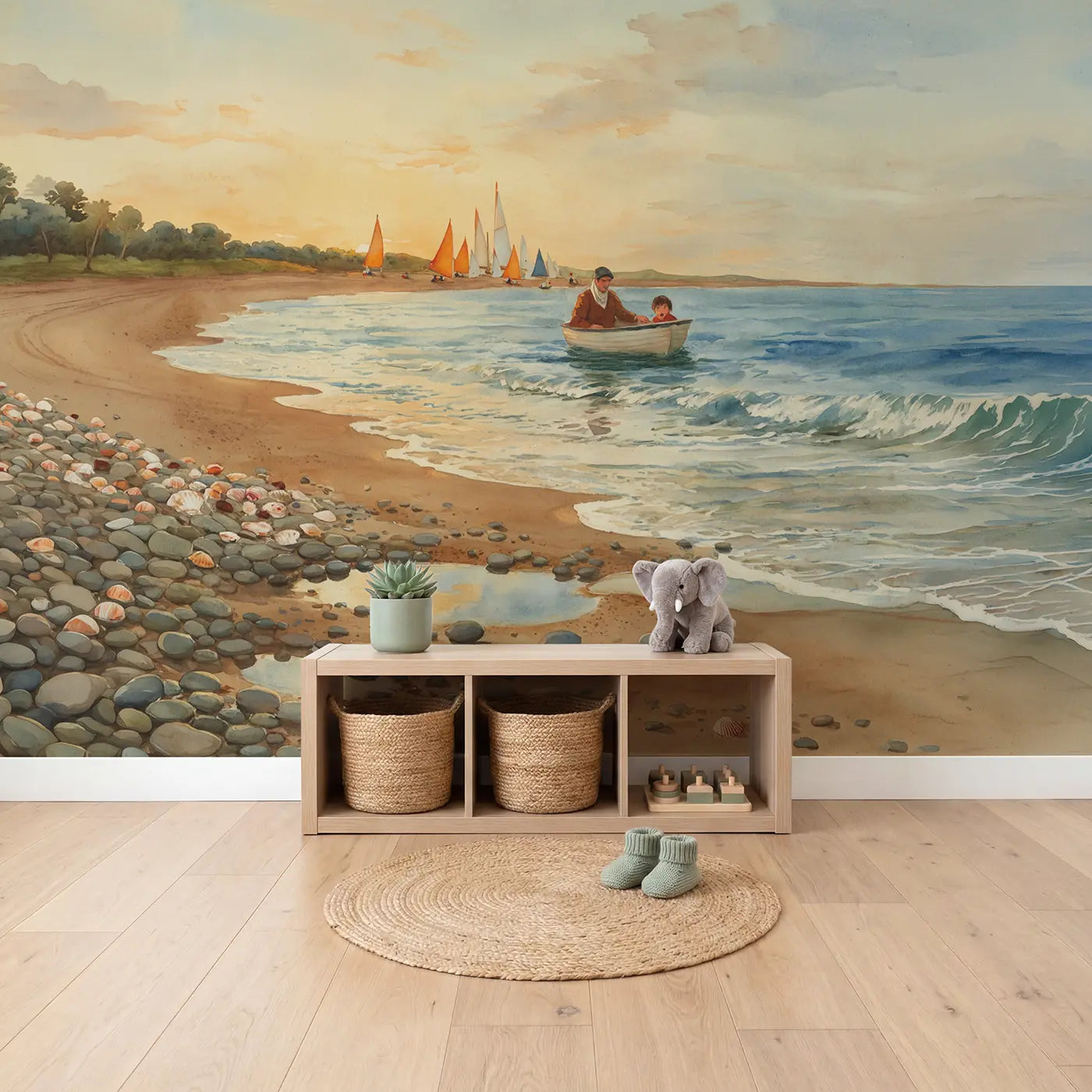 Sailing Lesson Instructor Nervous Wallpaper Mural in playroom setting by Whimsy Tots
