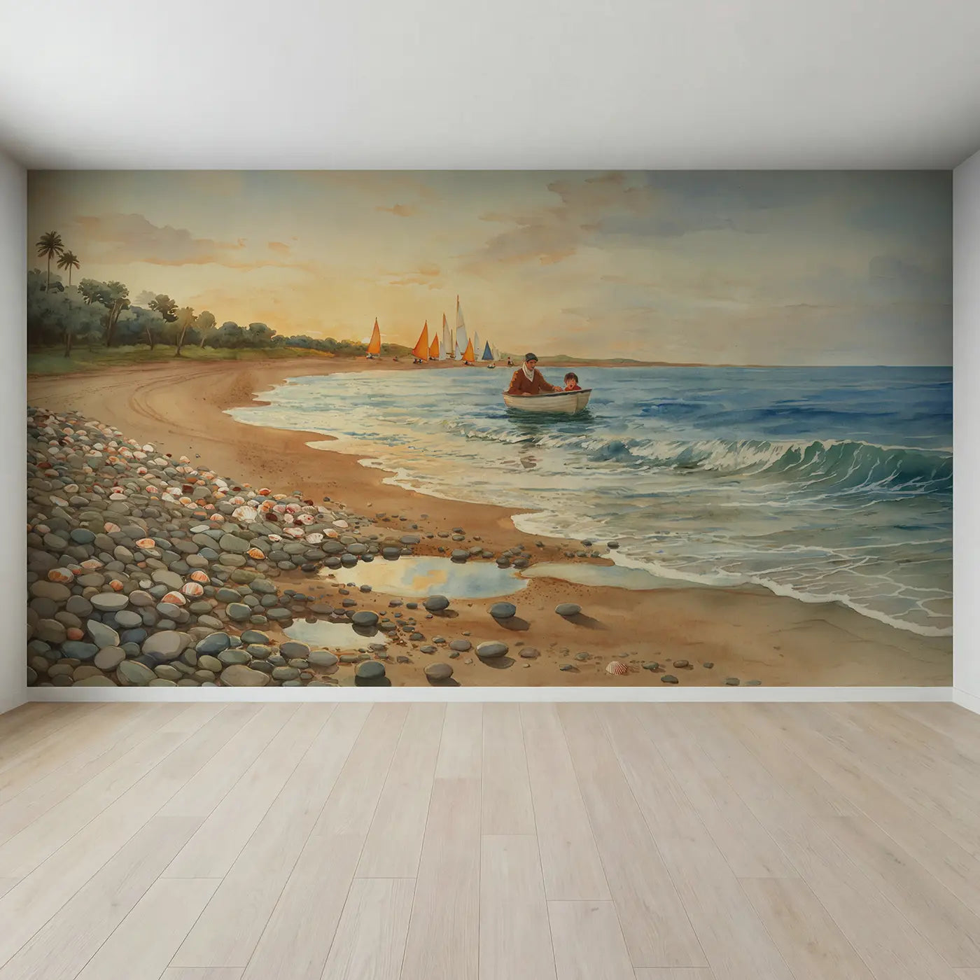Full view of Sailing Lesson Instructor Nervous Wallpaper Mural by Whimsy Tots