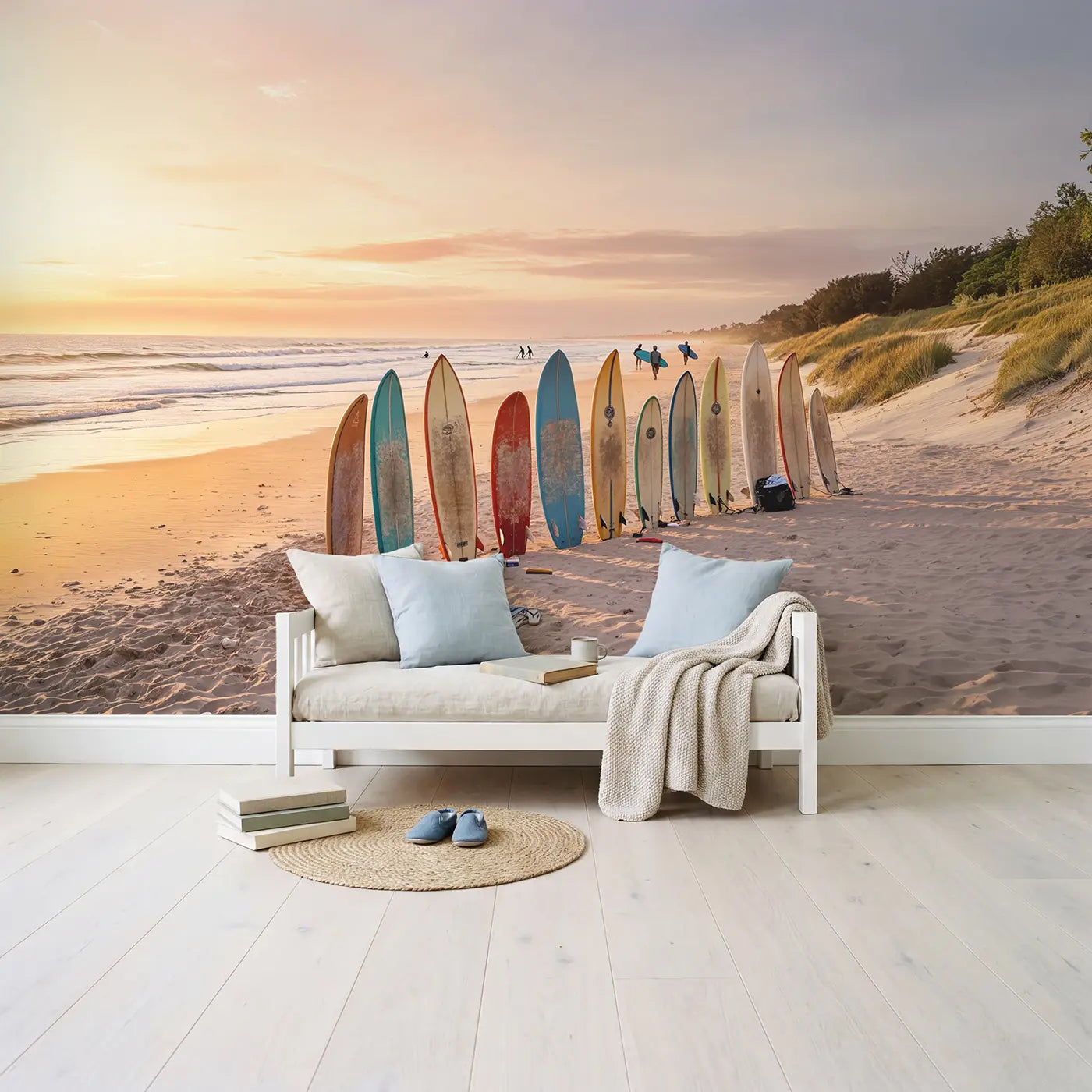 Dawn Surf Beach Morning Wallpaper Mural in playroom setting by Whimsy Tots