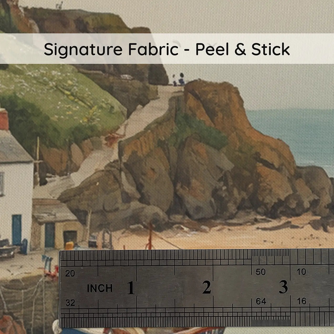 Fabric texture close-up of Coastal Village Watercolor Wallpaper Mural by Whimsy Tots