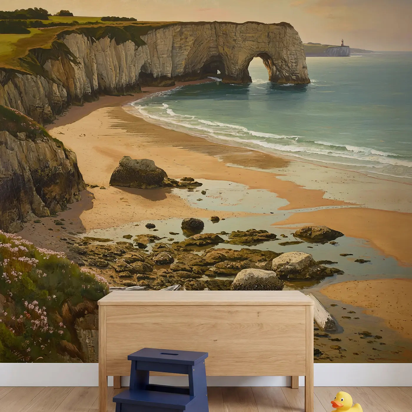 Beach Rock Arch Cove Wallpaper Mural in playroom setting by Whimsy Tots
