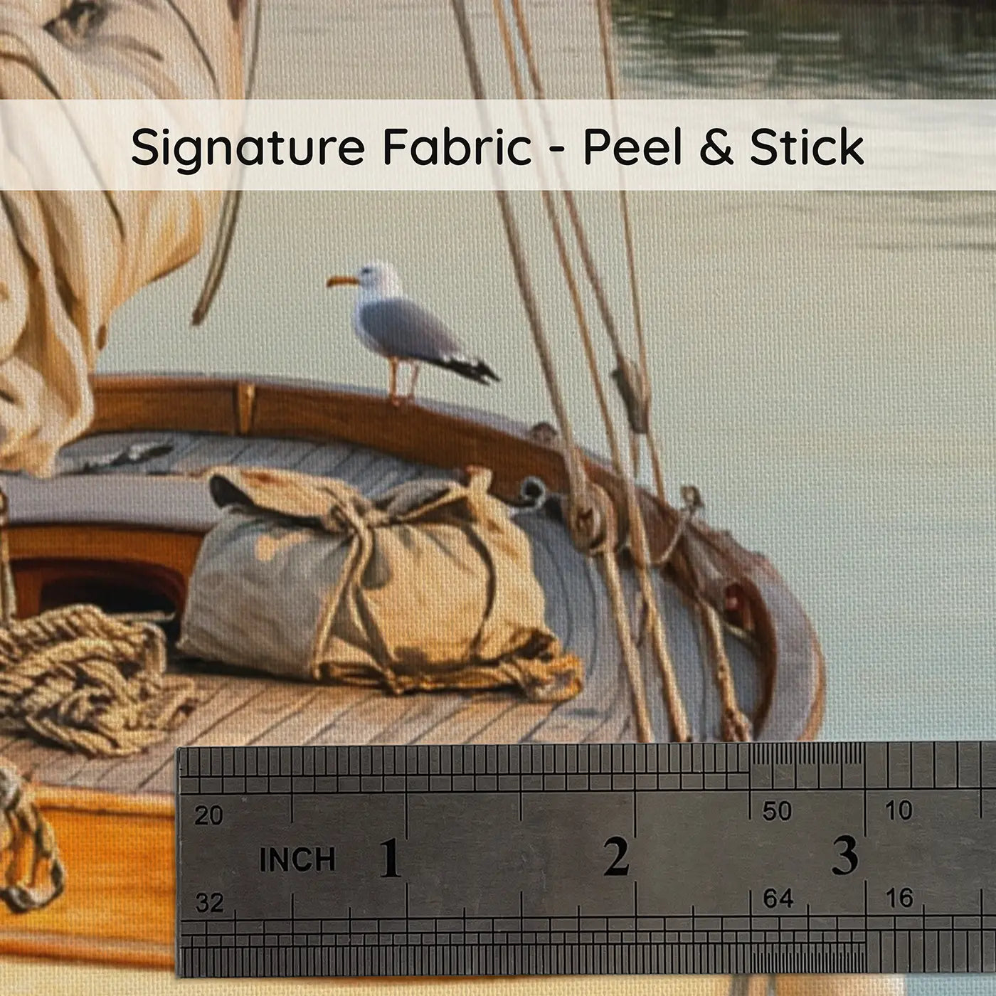 Fabric texture close-up of Harbor Sailboat Morning Rest Wallpaper Mural by Whimsy Tots