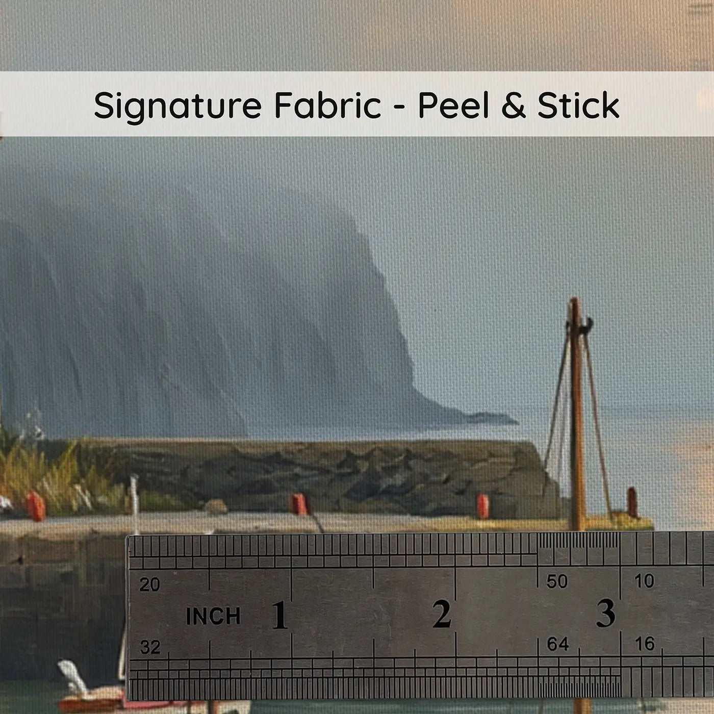 Fabric texture close-up of Misty Harbor at Dawn Wallpaper Mural by Whimsy Tots