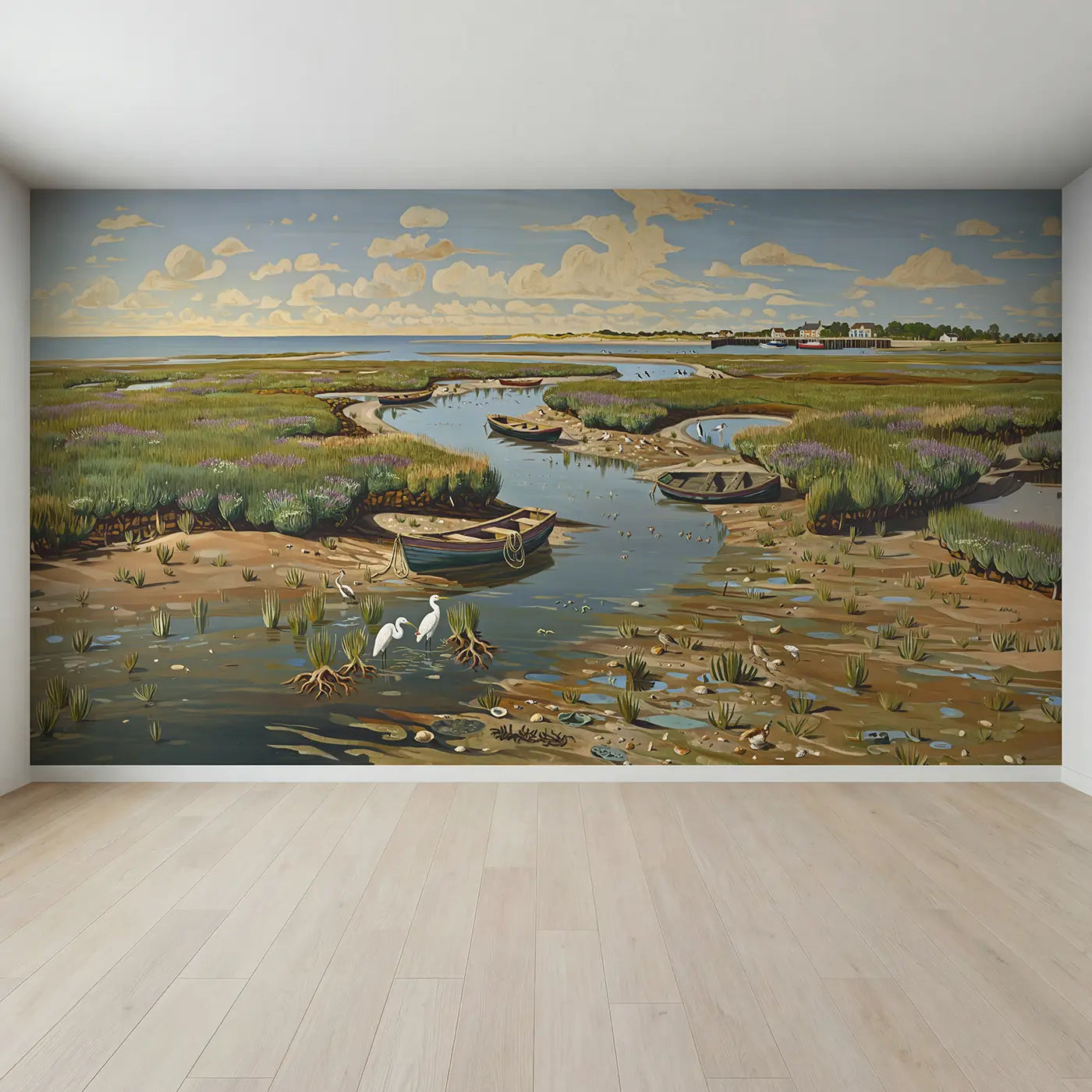 Full view of Coastal Wetland Estuary Wallpaper Mural by Whimsy Tots