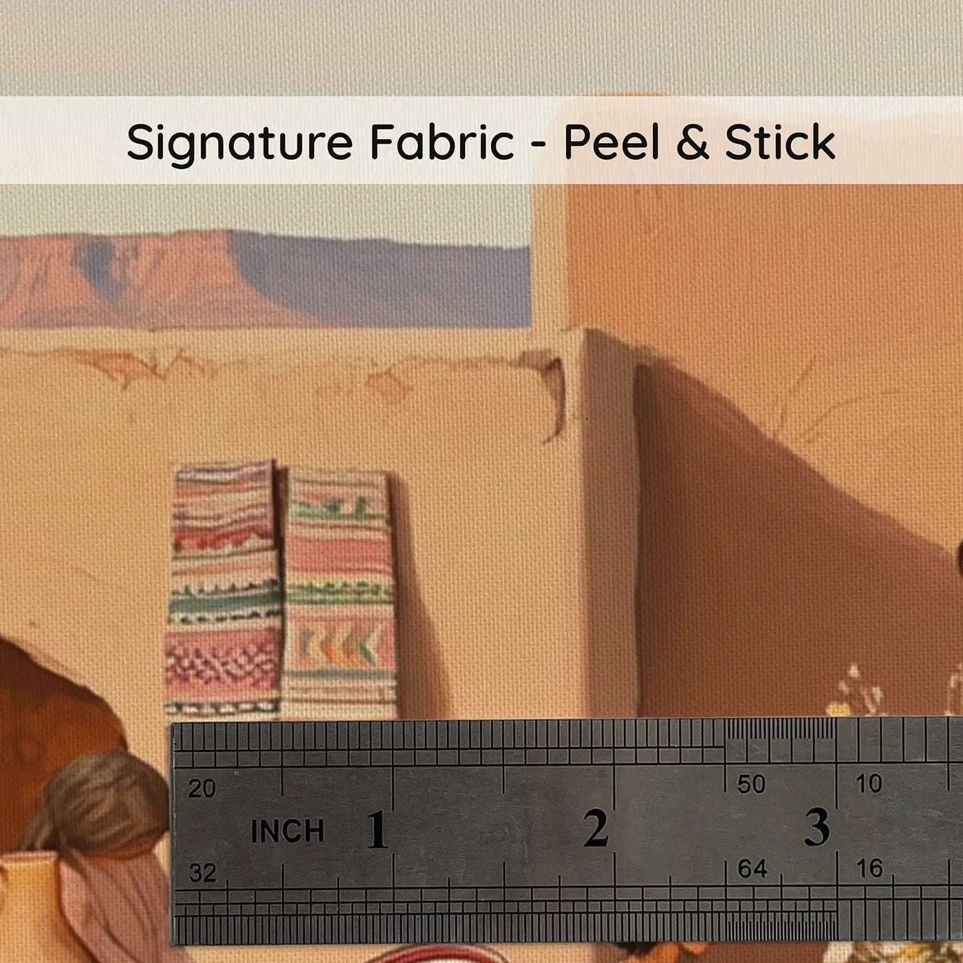 Fabric texture close-up of Desert Market Morning Wallpaper Mural by Whimsy Tots