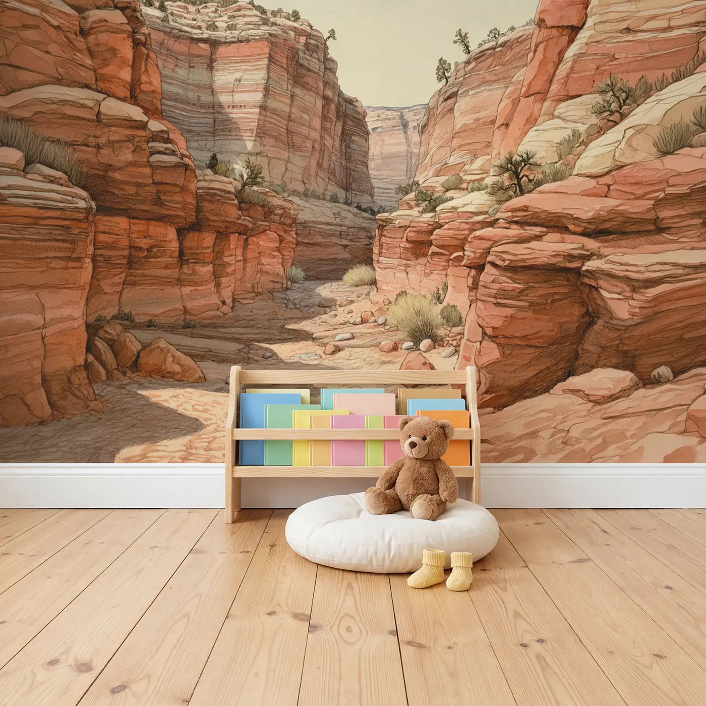 Red Rock Canyon Layers Wallpaper Mural in playroom setting by Whimsy Tots