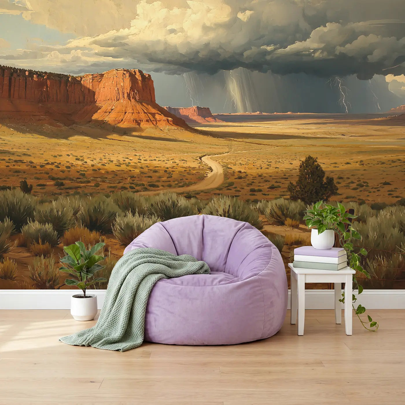 Desert Plateau Storm Wallpaper Mural in playroom setting by Whimsy Tots
