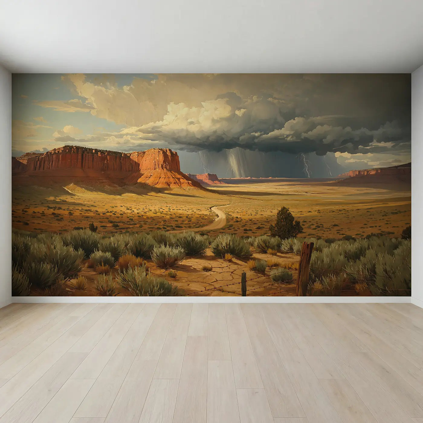 Full view of Desert Plateau Storm Wallpaper Mural by Whimsy Tots