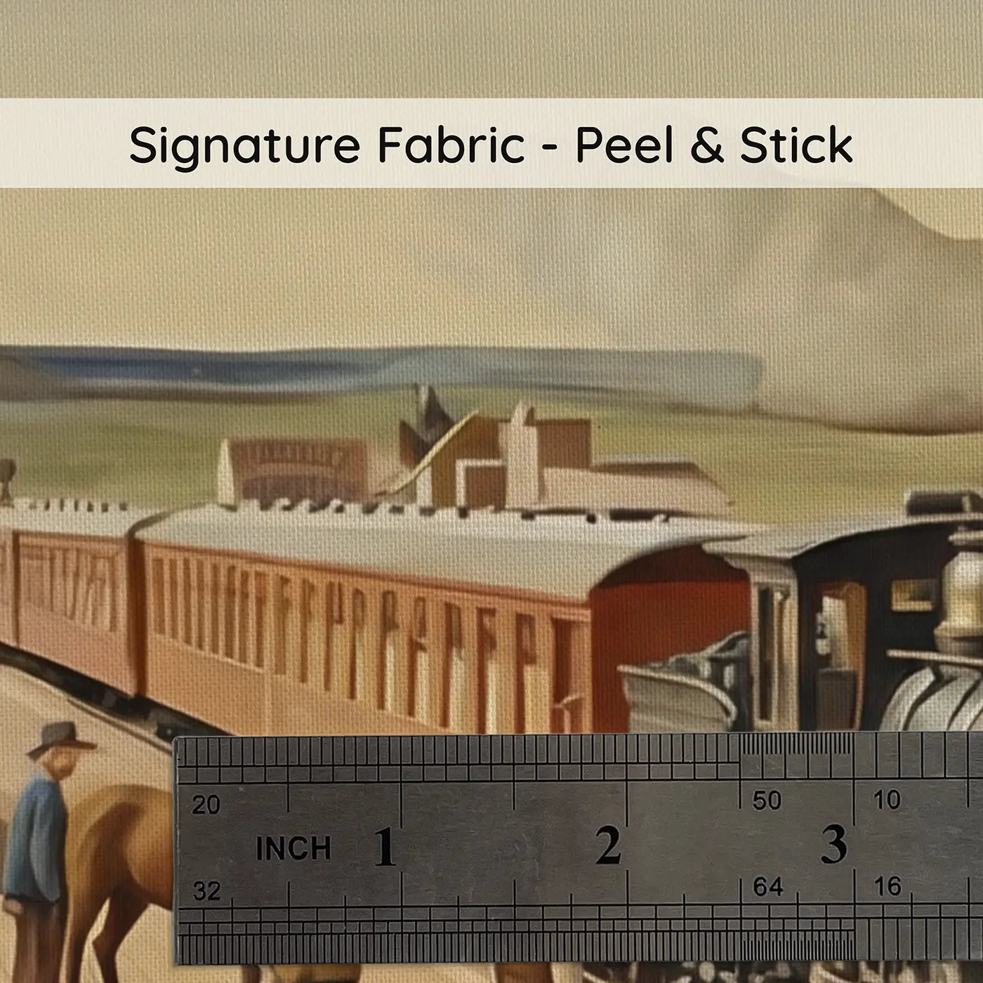 Fabric texture close-up of Western Train Depot Arrival Wallpaper Mural by Whimsy Tots