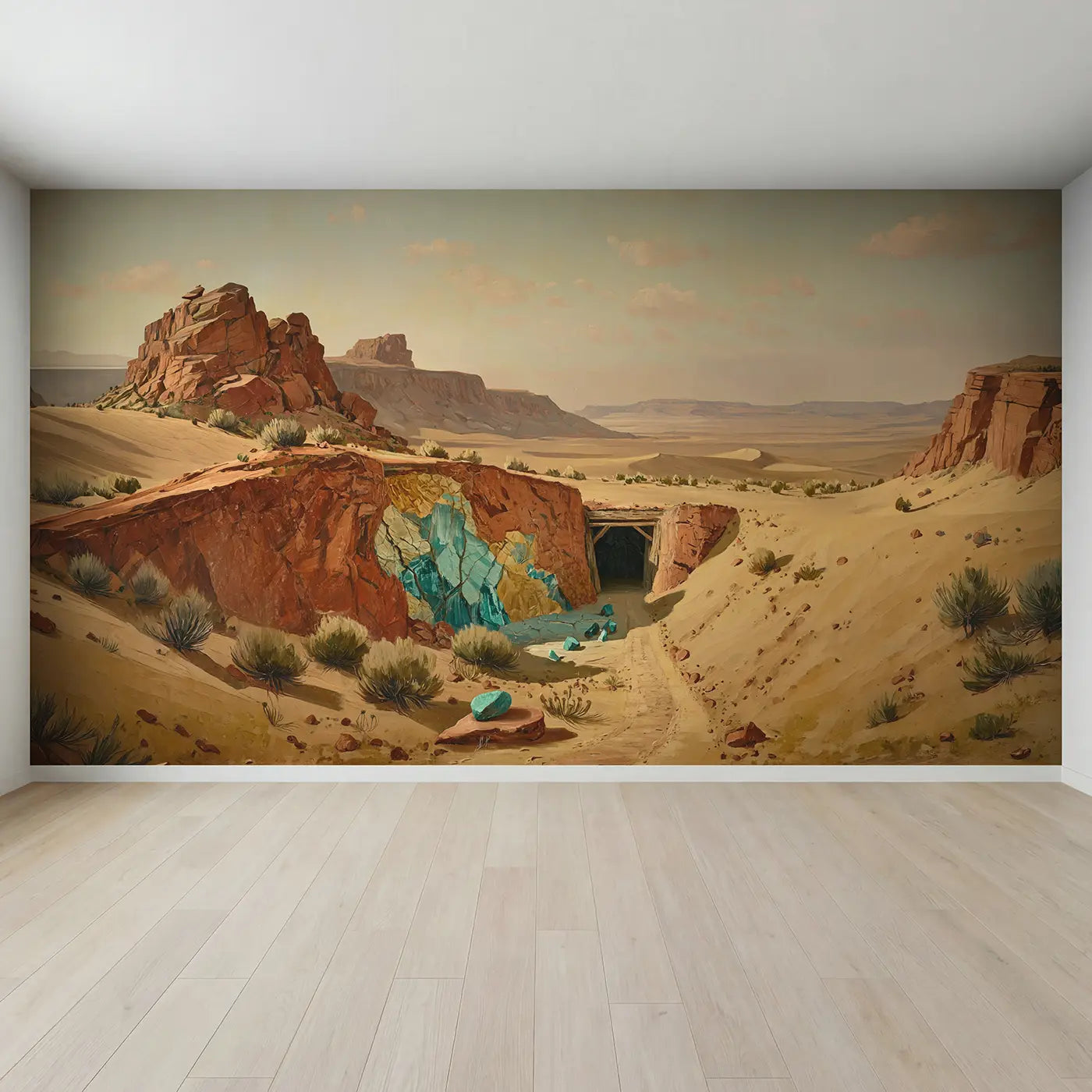 Full view of Desert Turquoise Mine Hillside Wallpaper Mural by Whimsy Tots