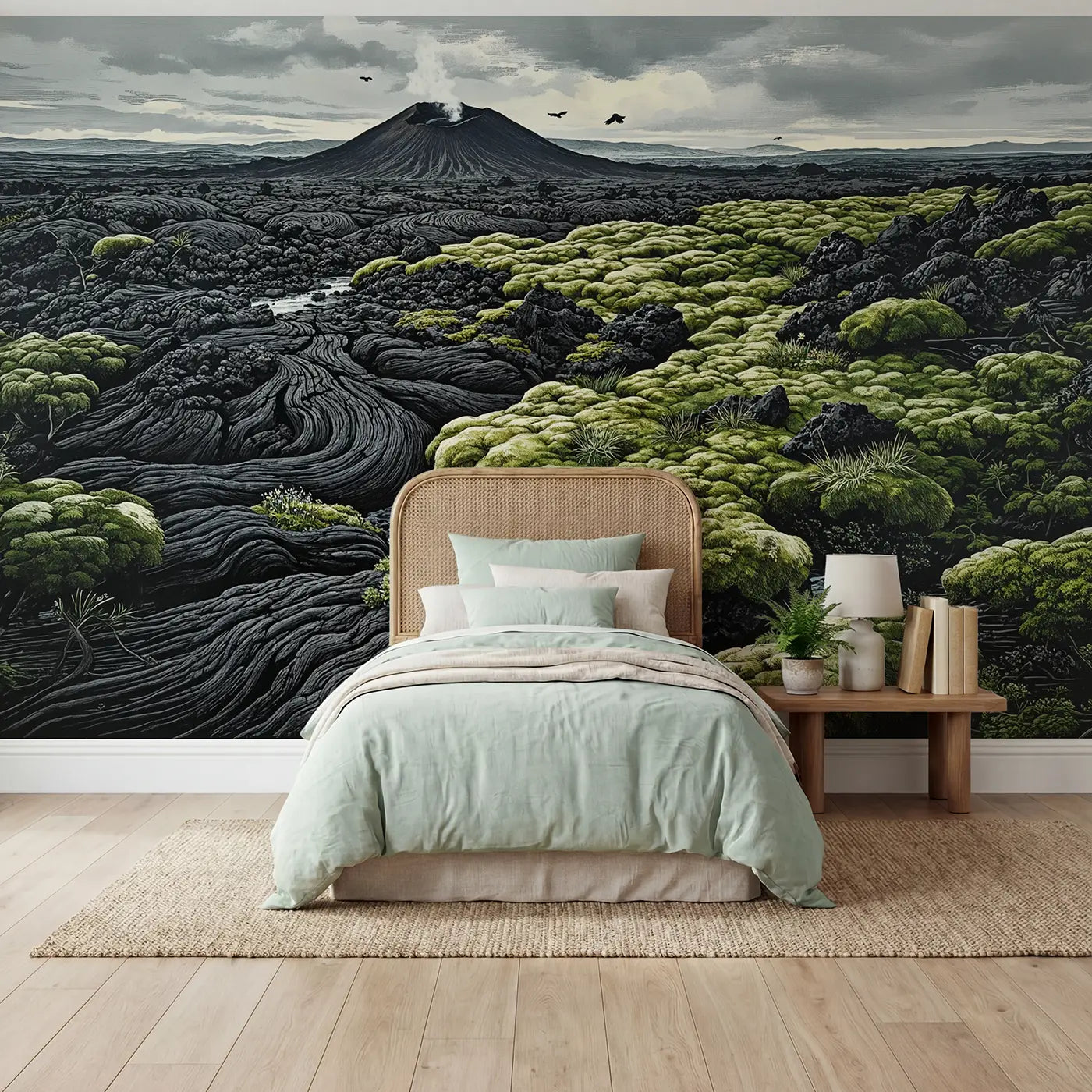 Block print volcanic desert lava moss wallpaper mural for kids room by Whimsy Tots