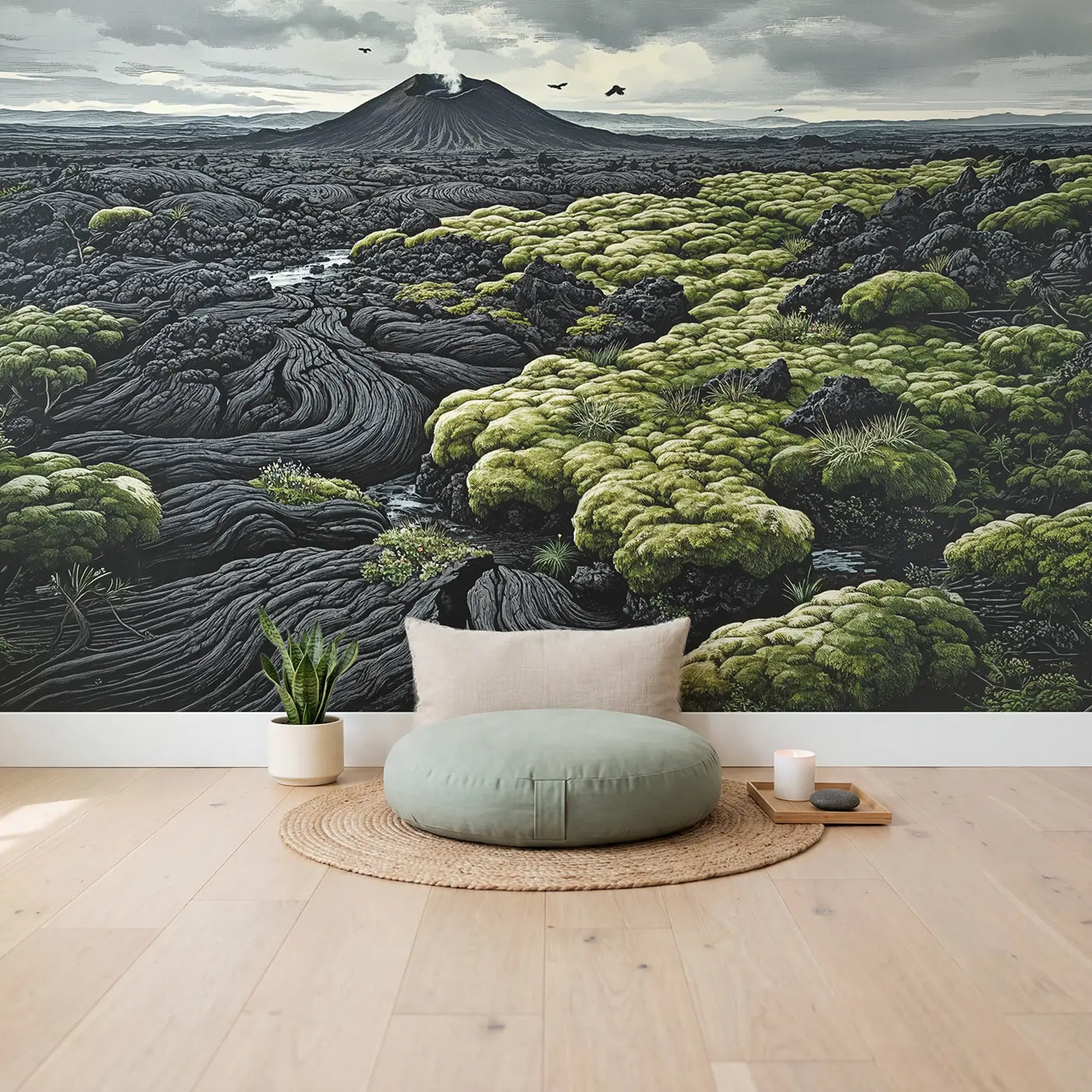 Volcanic Desert Lava Moss Wallpaper Mural in playroom setting by Whimsy Tots