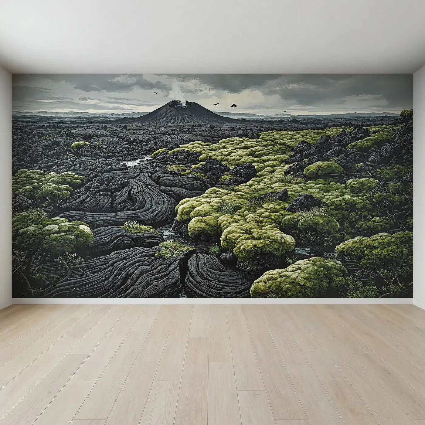 Full view of Volcanic Desert Lava Moss Wallpaper Mural by Whimsy Tots