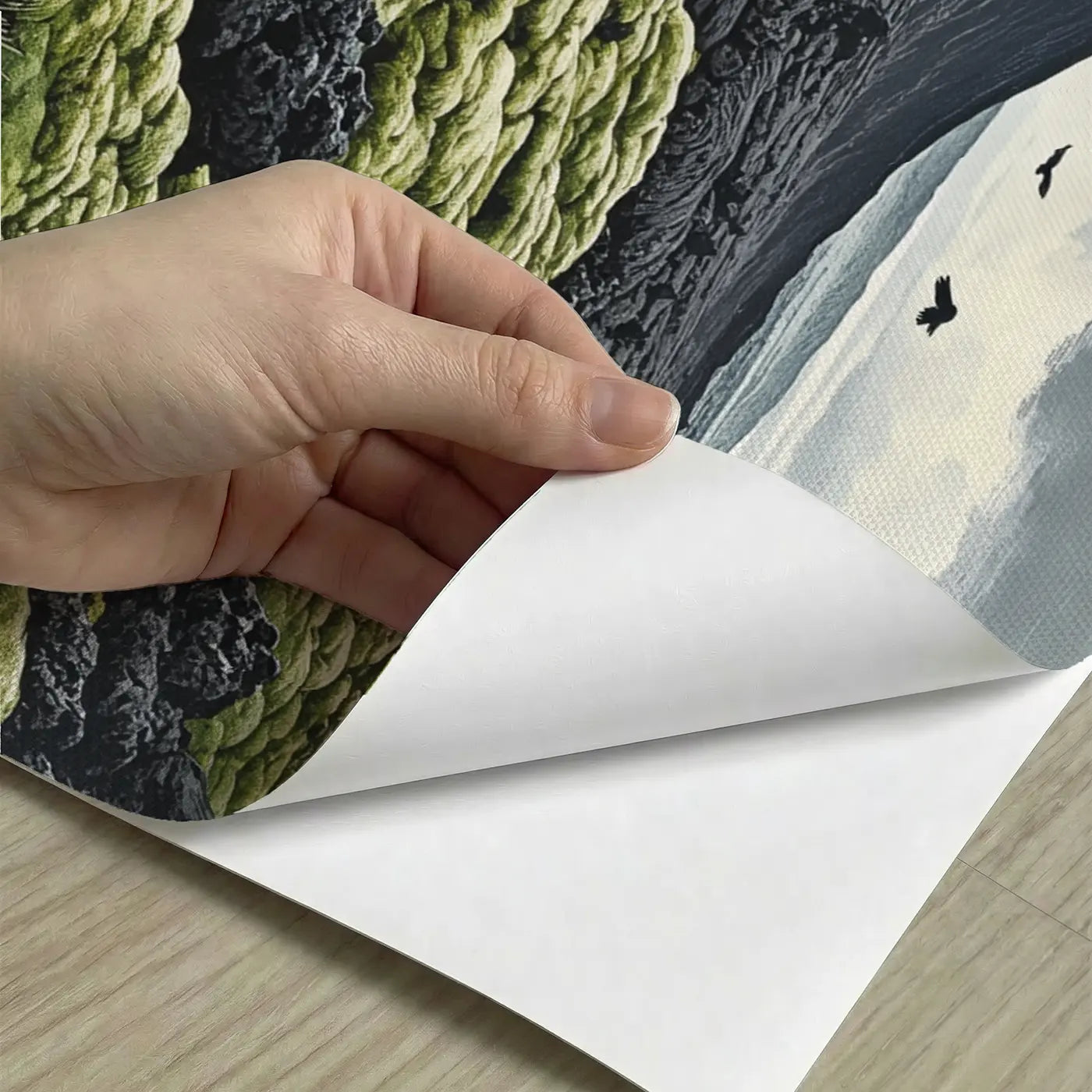 Peel-and-stick detail of Volcanic Desert Lava Moss Wallpaper Mural by Whimsy Tots