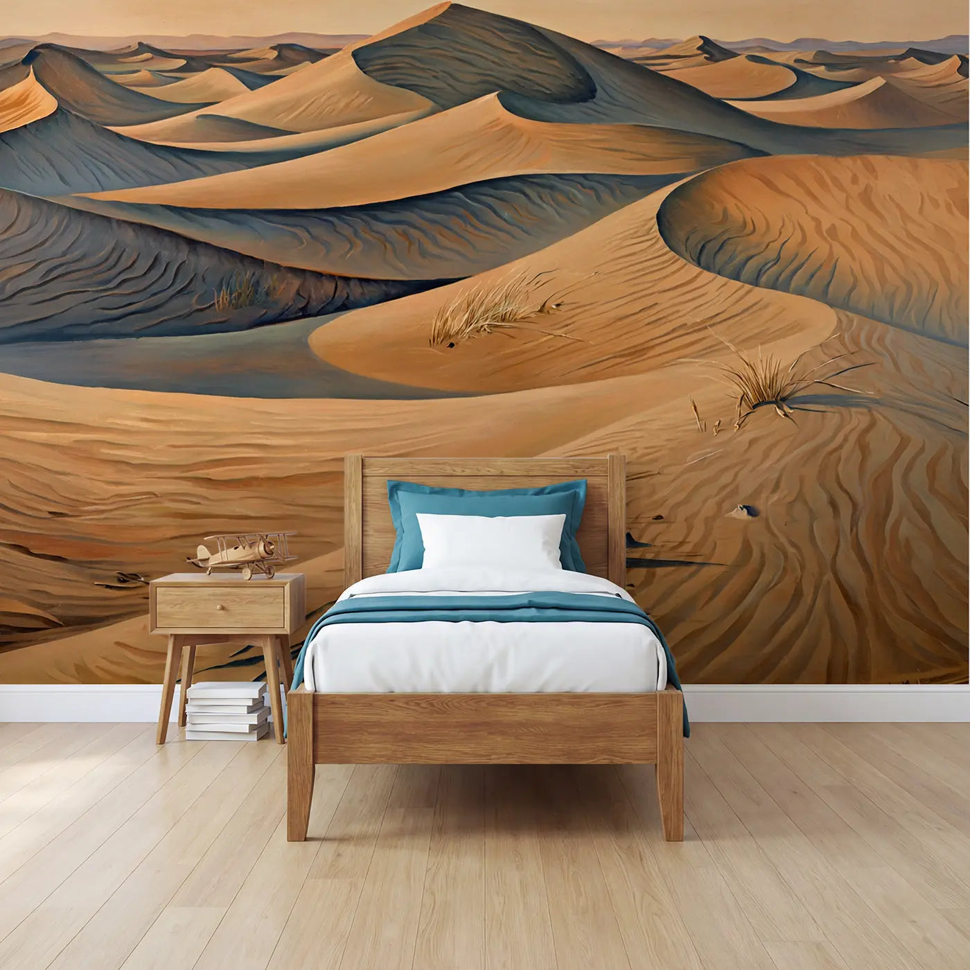 Modern illustration desert dune ridge sunset wallpaper mural for boys room by Whimsy Tots