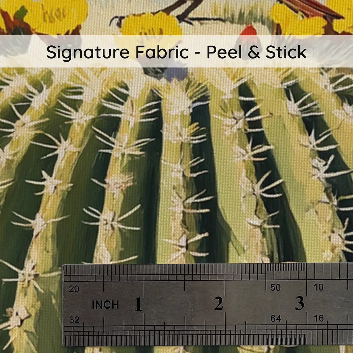 Fabric texture close-up of Desert Barrel Cactus Bird Wallpaper Mural by Whimsy Tots