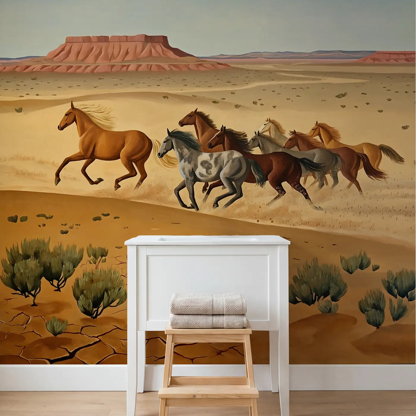 Wild Horse Mesa Gallop Wallpaper Mural in playroom setting by Whimsy Tots