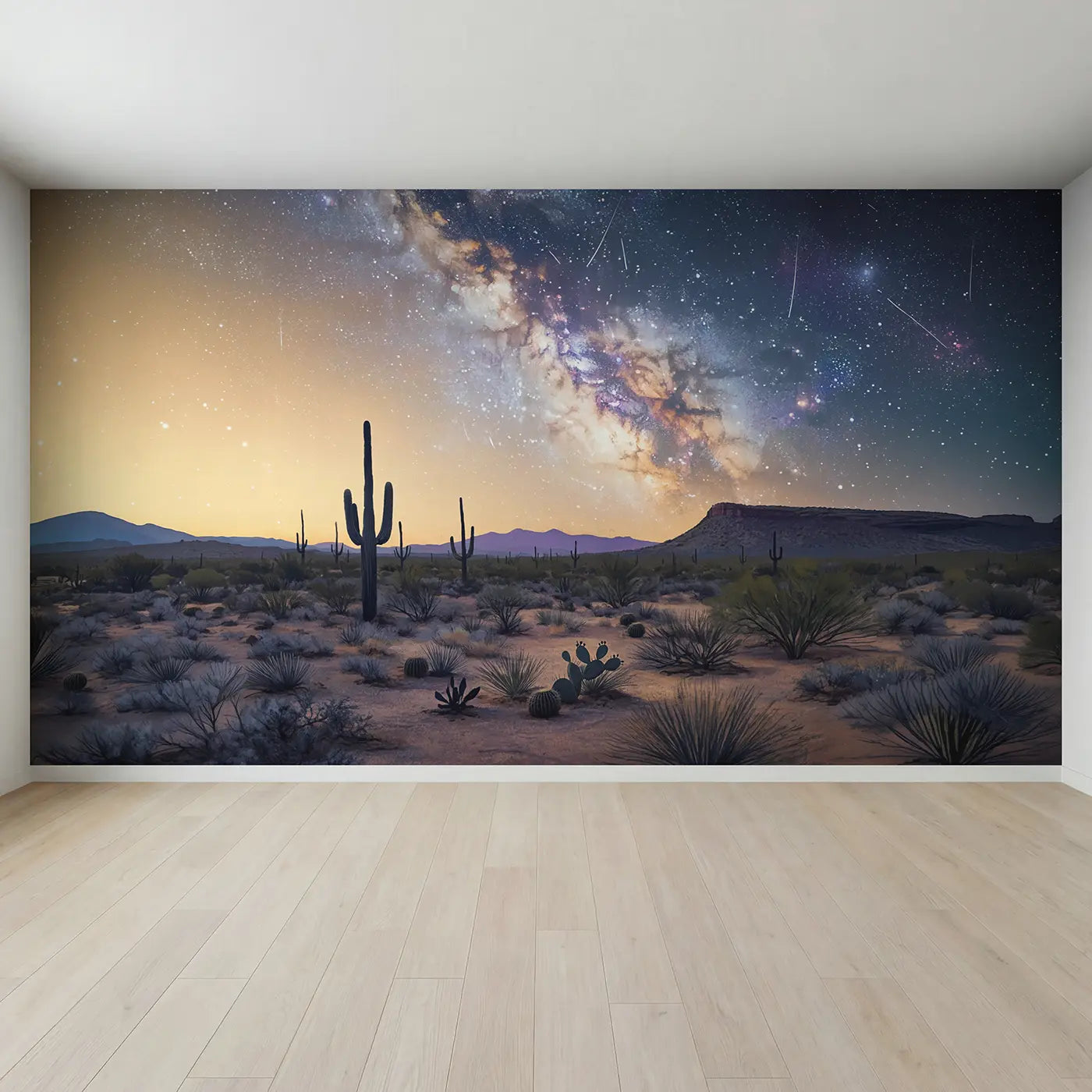Full view of Desert Milky Way Cactus Wallpaper Mural by Whimsy Tots