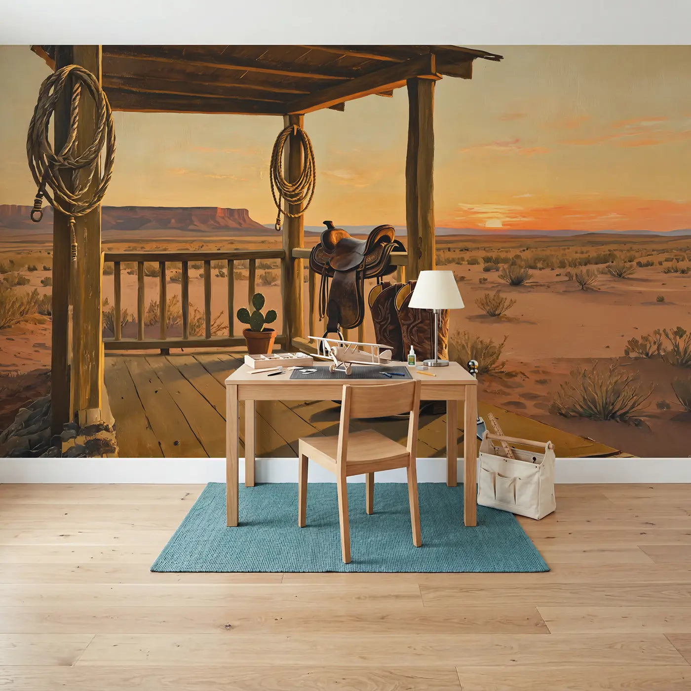 Cowboy Boot Still Life Wallpaper Mural in playroom setting by Whimsy Tots