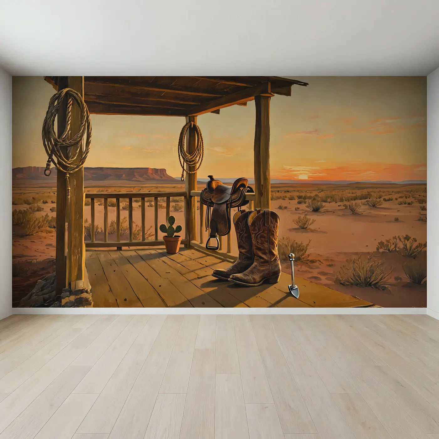 Full view of Cowboy Boot Still Life Wallpaper Mural by Whimsy Tots