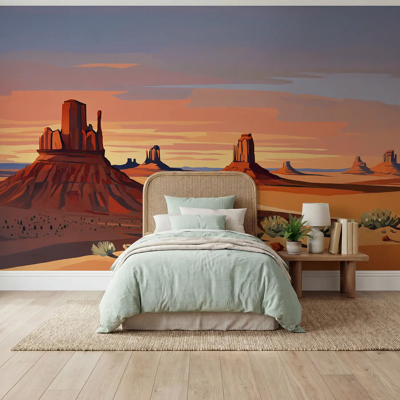 modern illustration desert monument valley wallpaper mural for kids room by Whimsy Tots