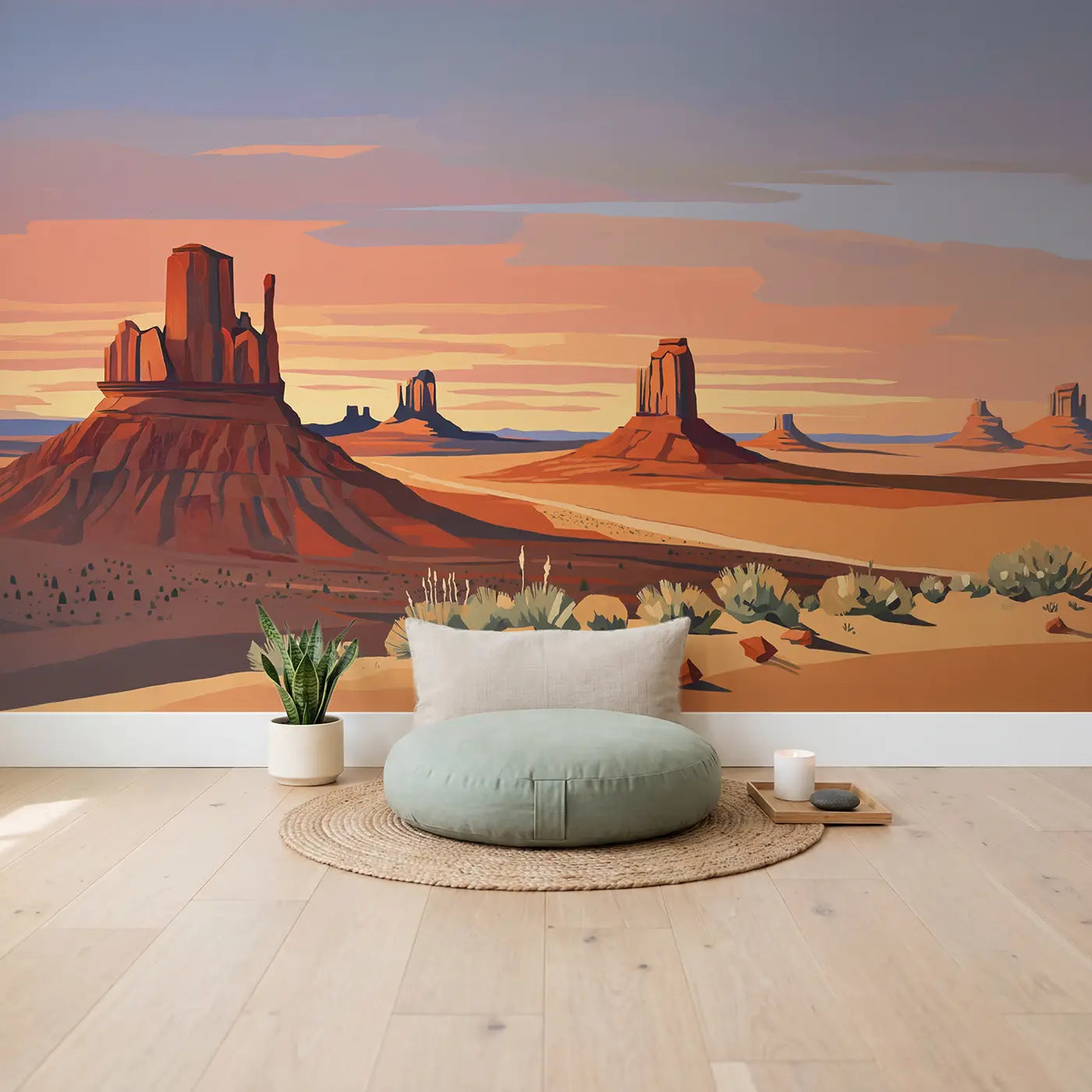 Monument Valley Sunset Wallpaper Mural in playroom setting by Whimsy Tots
