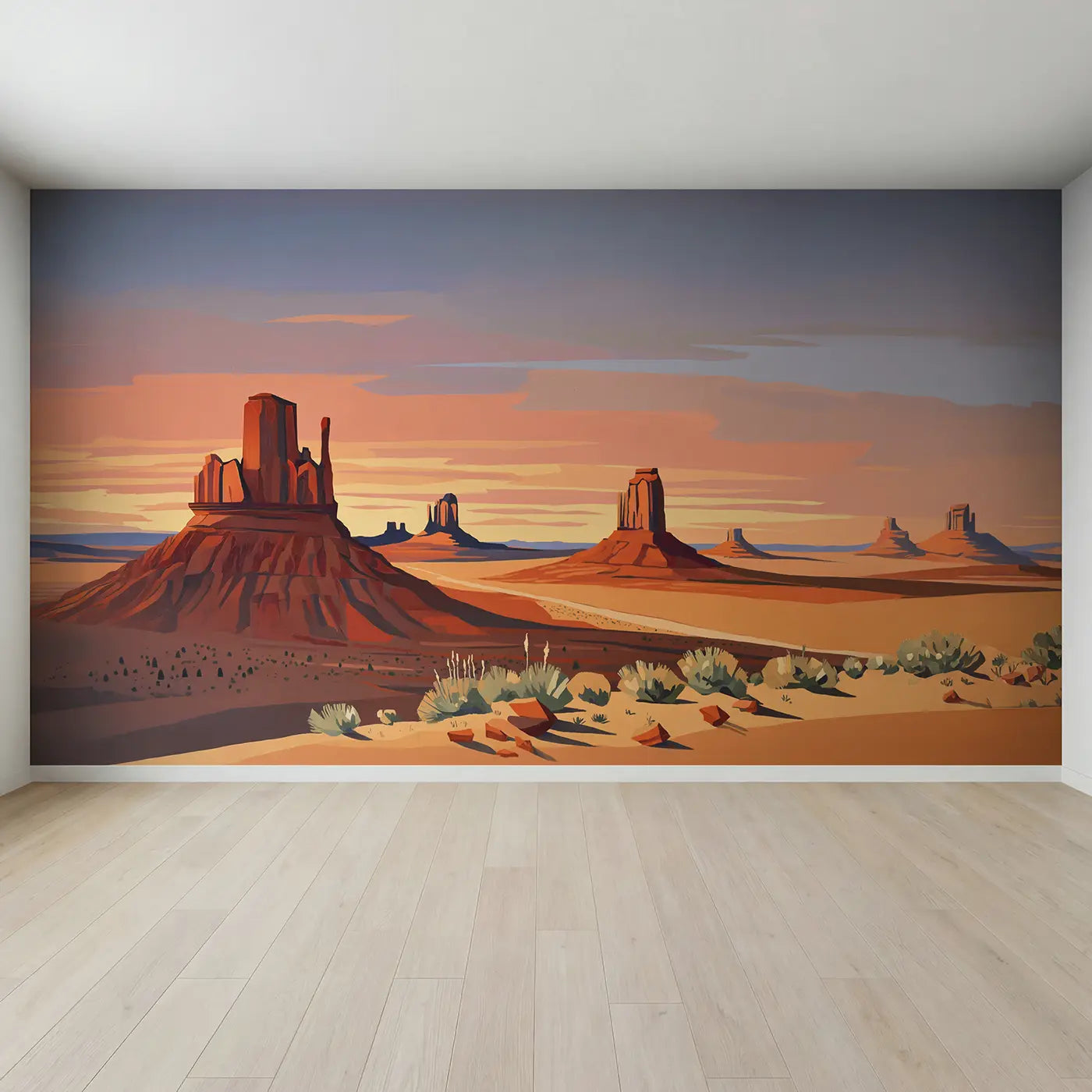 Full view of Monument Valley Sunset Wallpaper Mural by Whimsy Tots