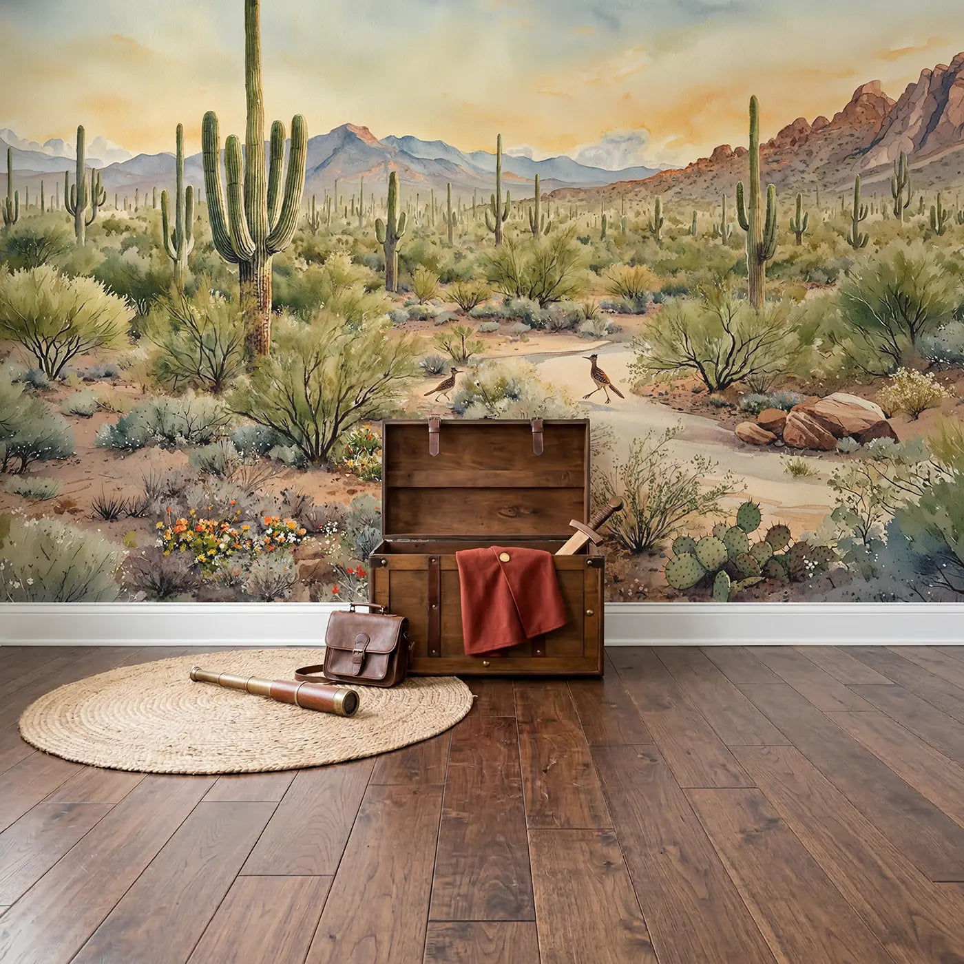 Saguaro Forest Panorama Wallpaper Mural in playroom setting by Whimsy Tots