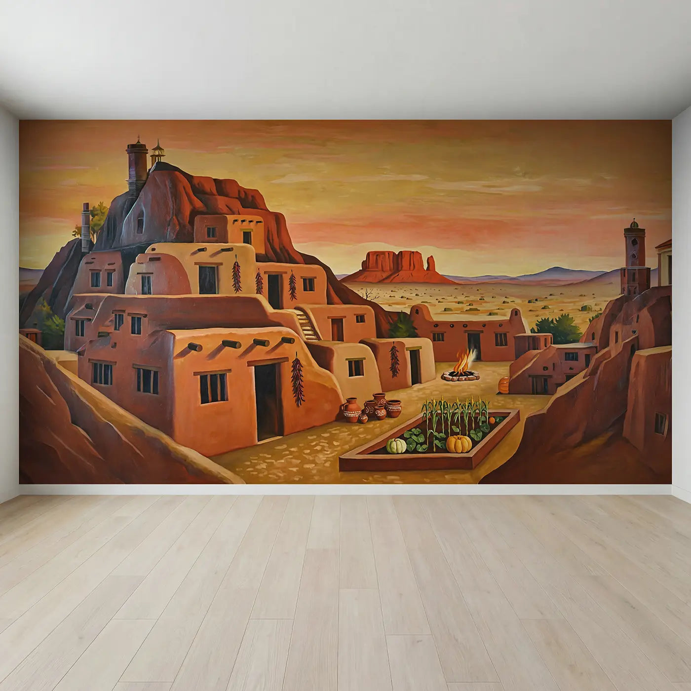 Full view of Desert Pueblo Village Wallpaper Mural by Whimsy Tots