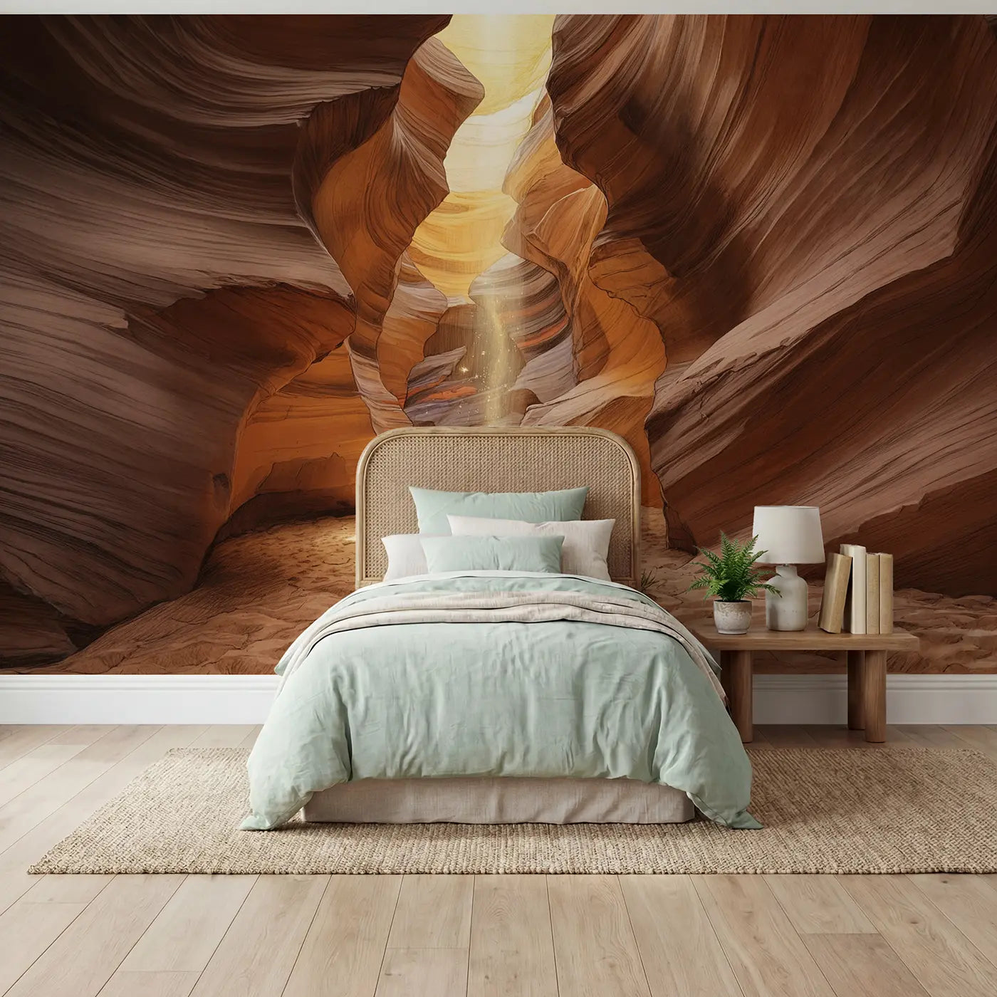 Storybook slot canyon sunbeam sandstone wallpaper mural for kids room by Whimsy Tots