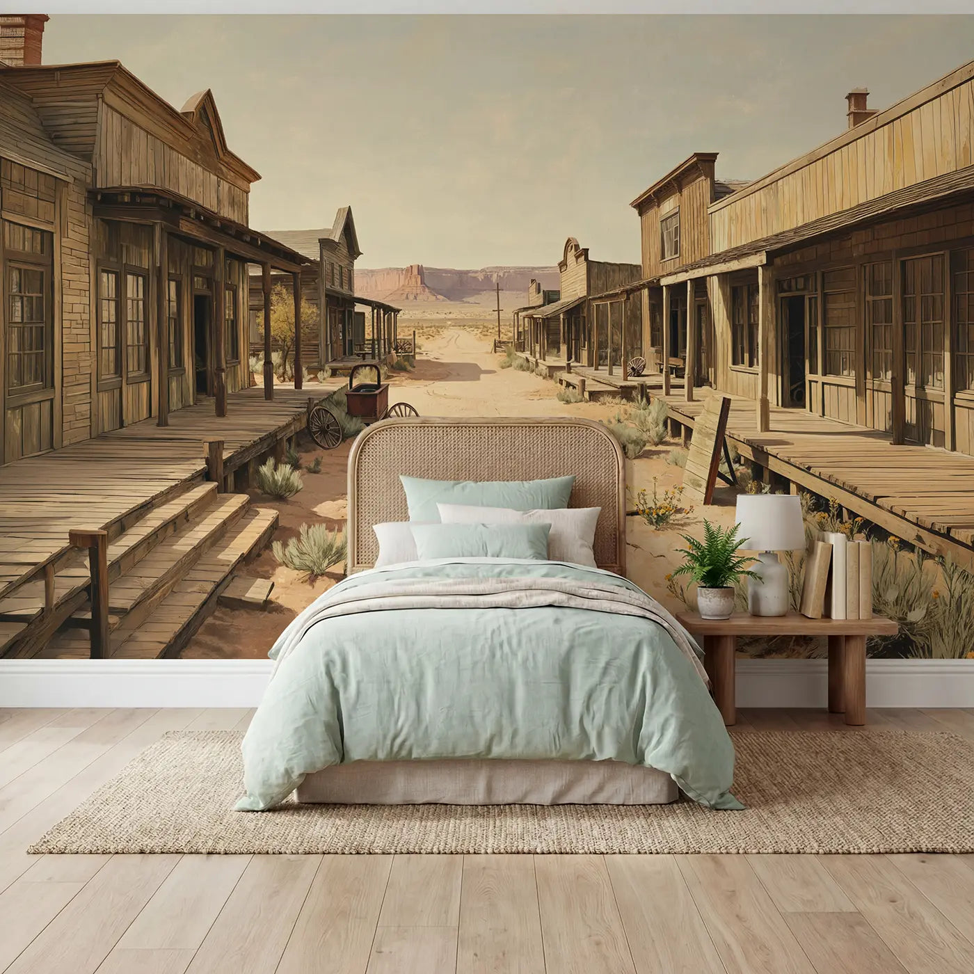 Soft pastel desert western desert wallpaper mural for kids room by Whimsy Tots