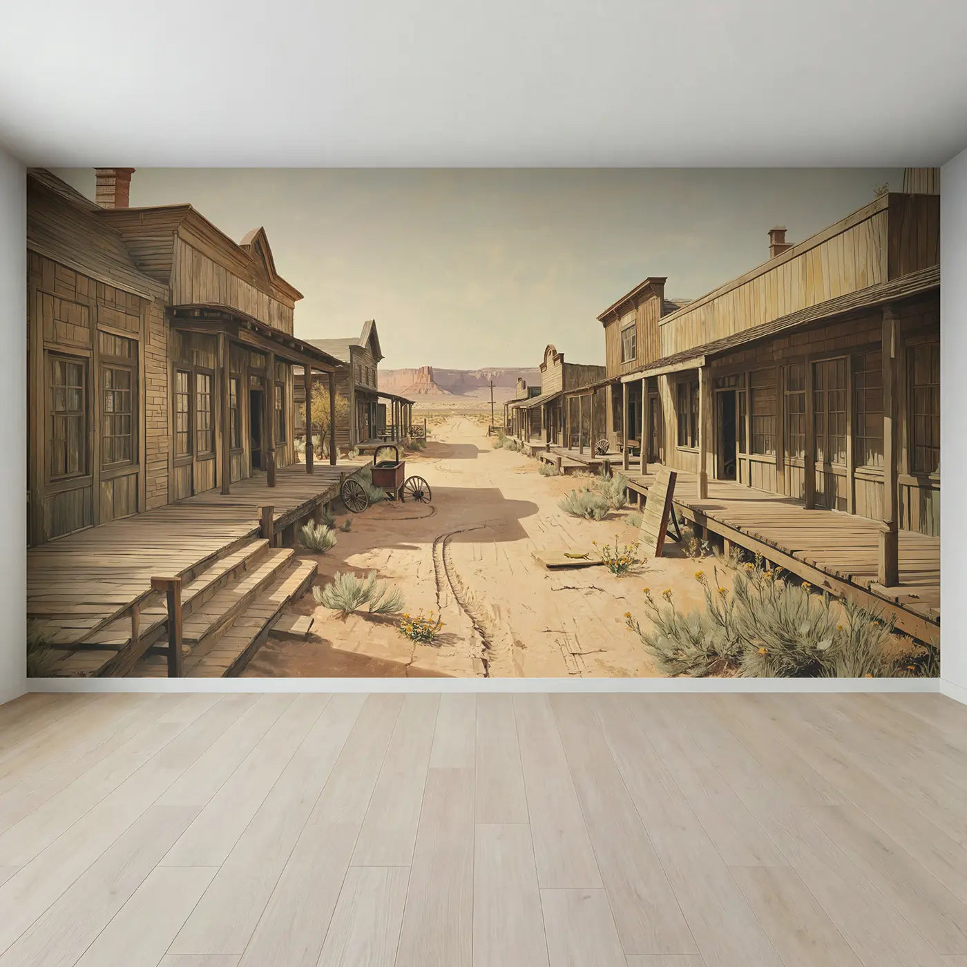 Full view of Desert Ghost Town Wallpaper Mural by Whimsy Tots
