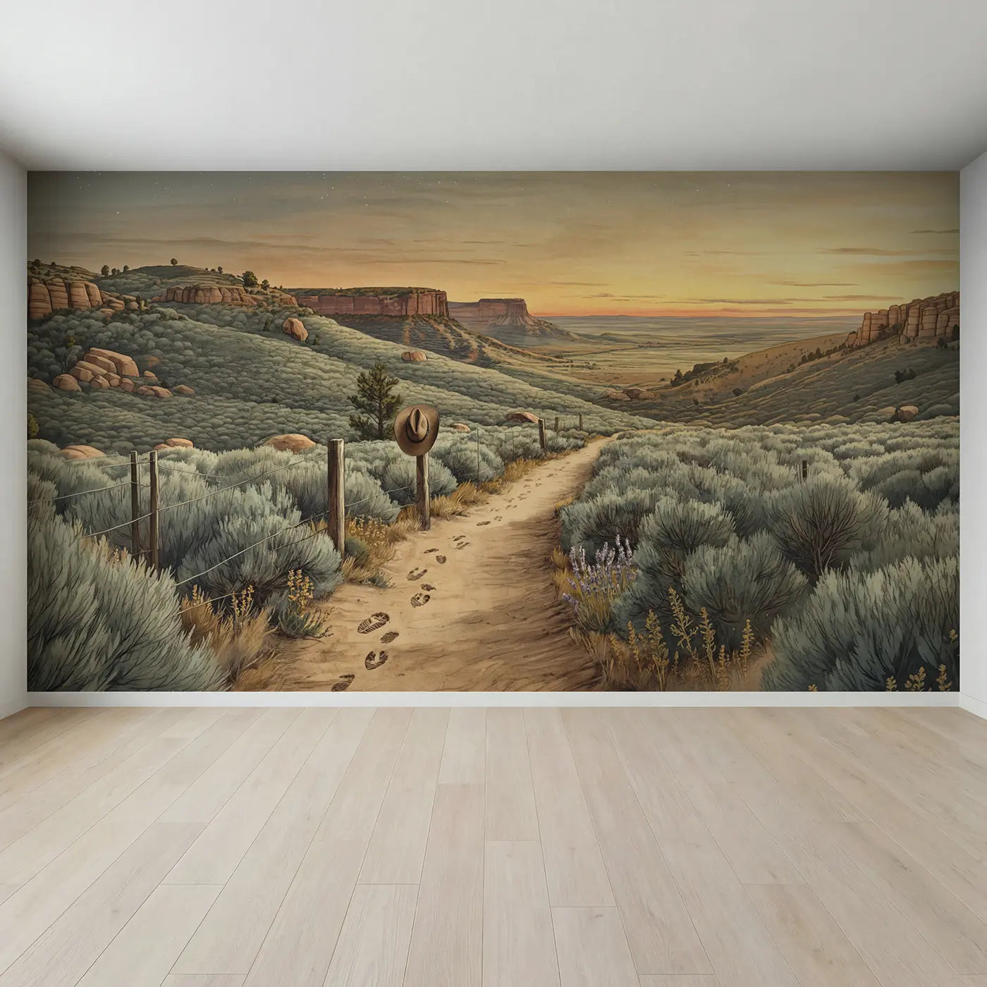 Full view of Cowboy Trail Sagebrush Hills Wallpaper Mural by Whimsy Tots