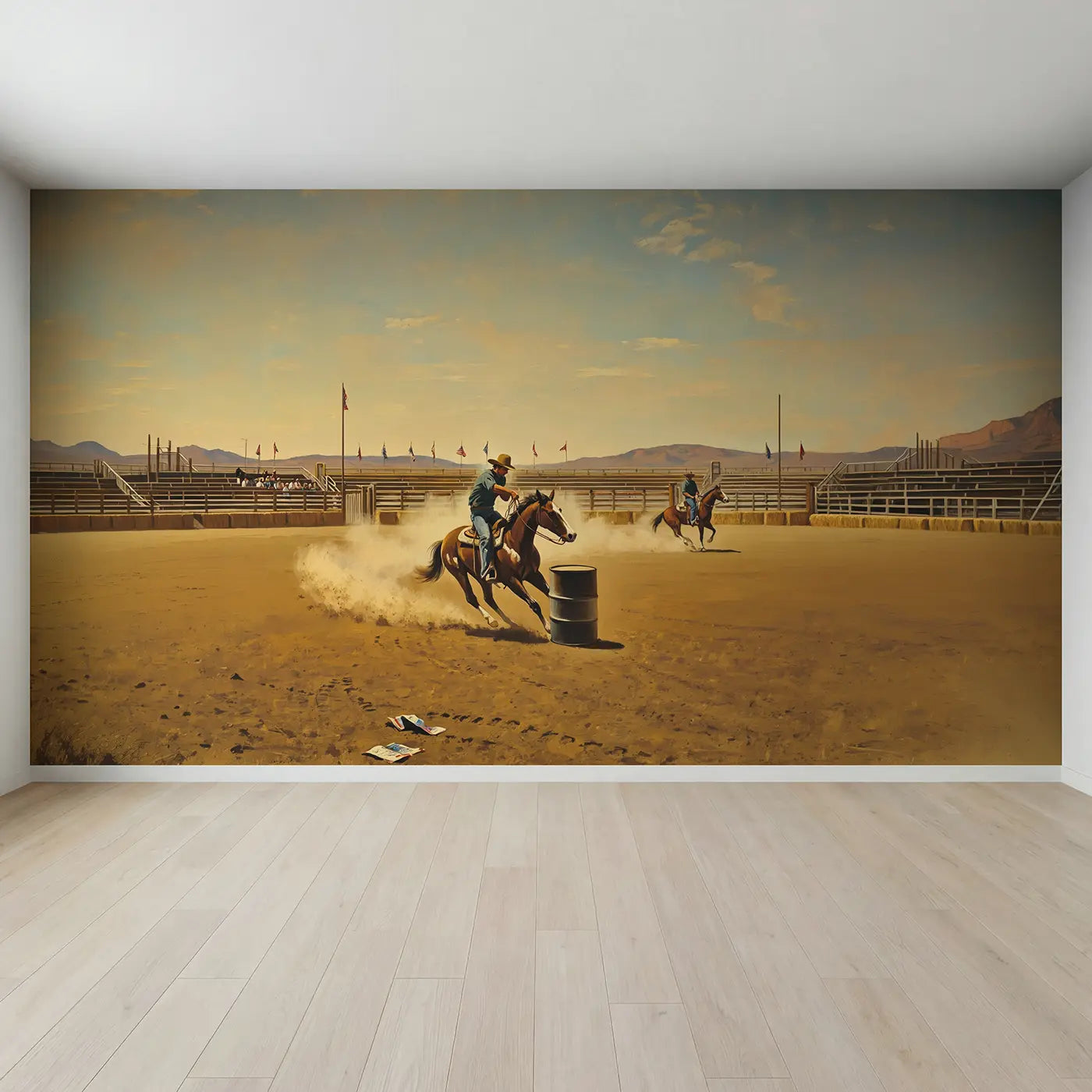 Full view of Barrel Racing Rodeo Arena Wallpaper Mural by Whimsy Tots