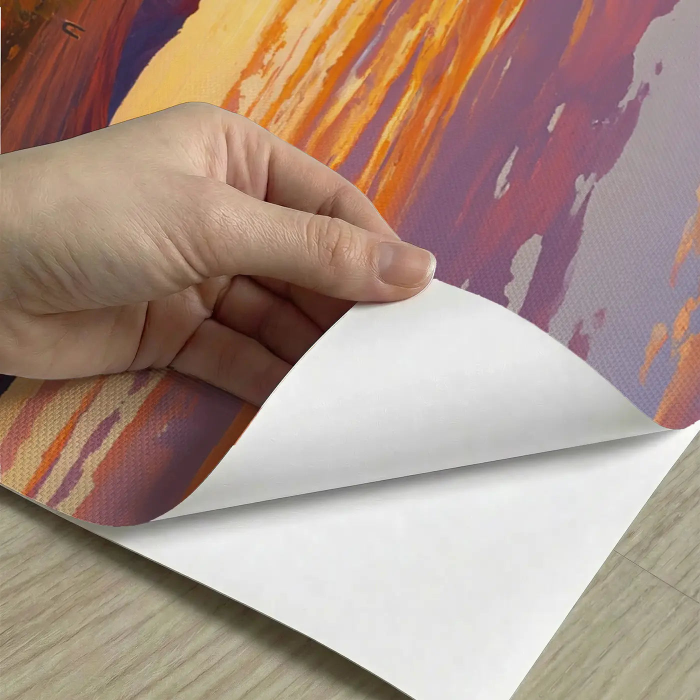 Peel-and-stick detail of Desert Sunset Fire and Purple Wallpaper Mural by Whimsy Tots
