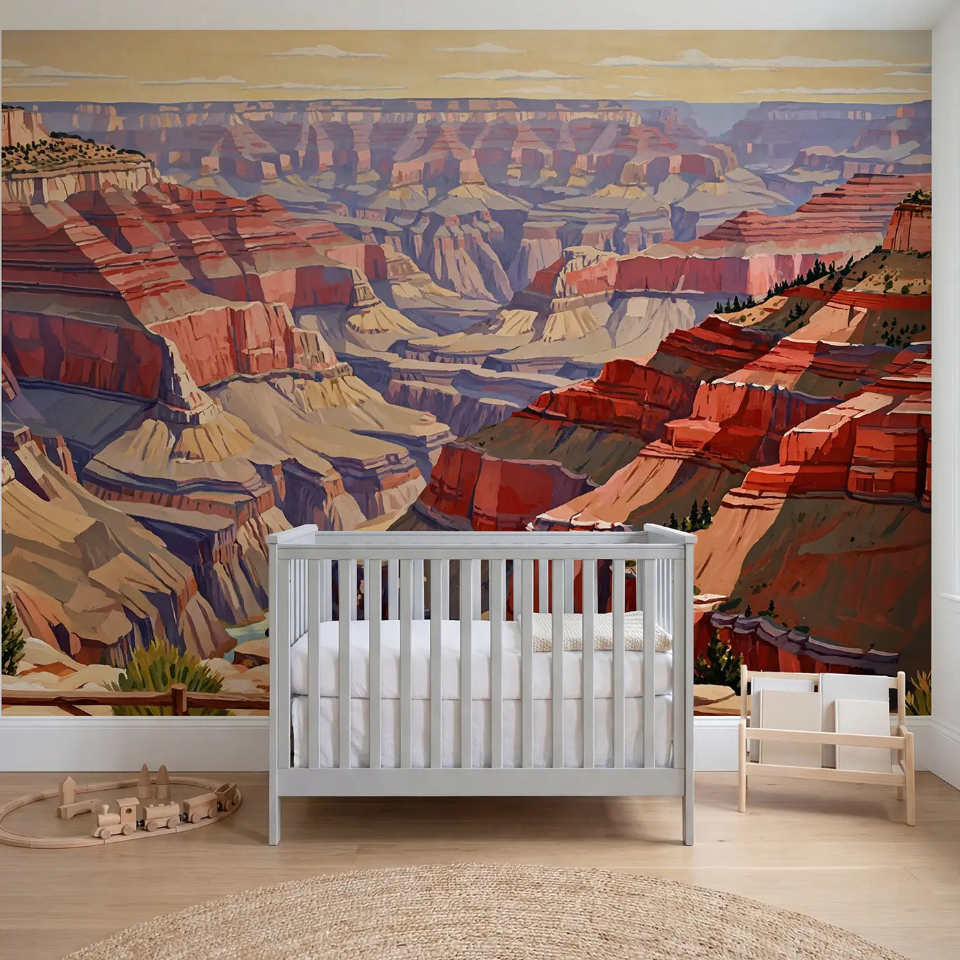 Modern Illustration grand canyon layers panorama wallpaper mural for boys room by Whimsy Tots