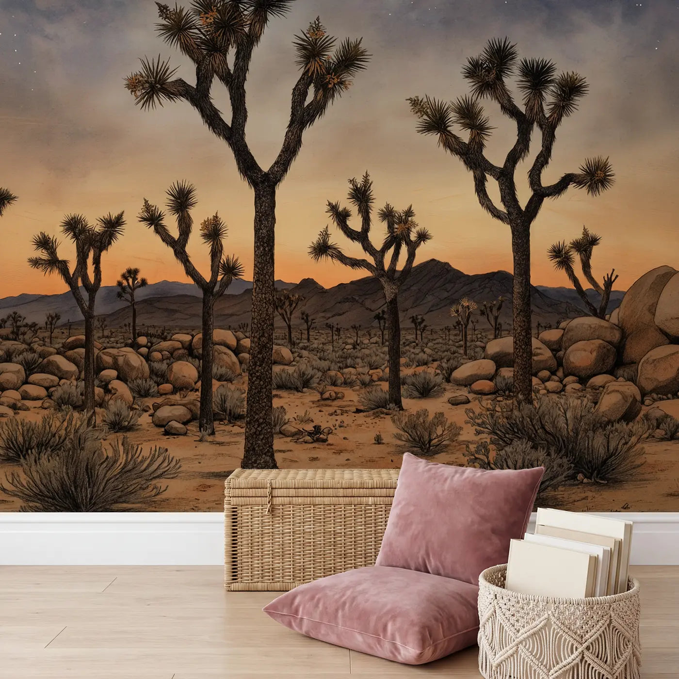 Joshua Tree Twilight Wallpaper Mural in playroom setting by Whimsy Tots