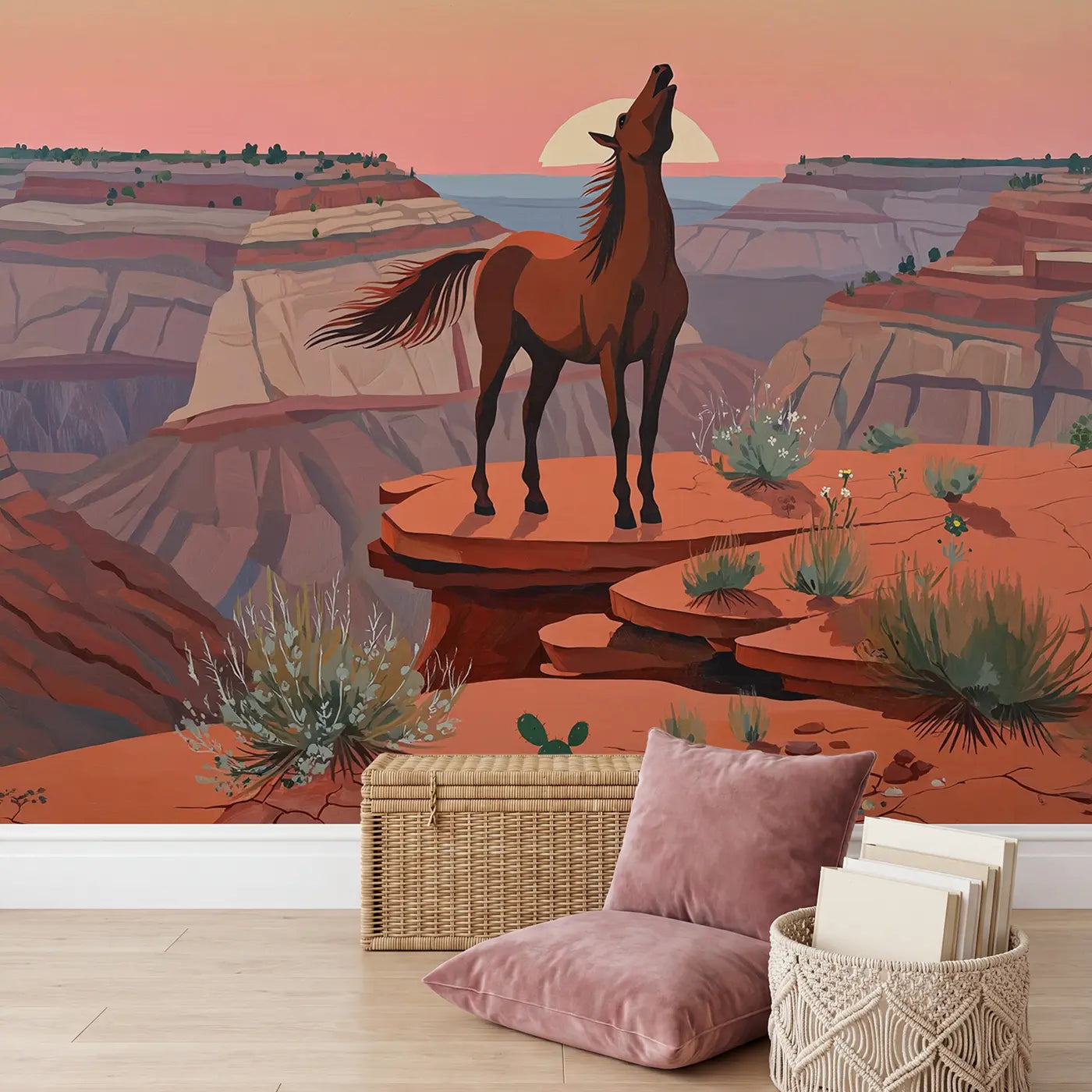 Mesa Wild Horse Dawn Wallpaper Mural in playroom setting by Whimsy Tots