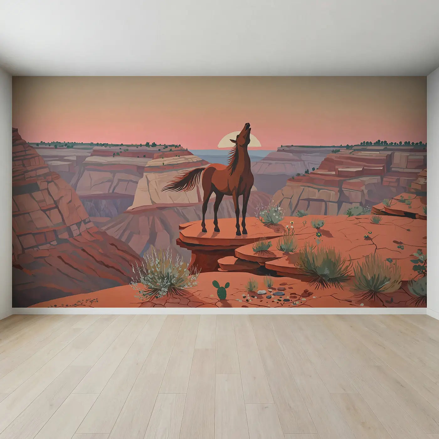 Full view of Mesa Wild Horse Dawn Wallpaper Mural by Whimsy Tots
