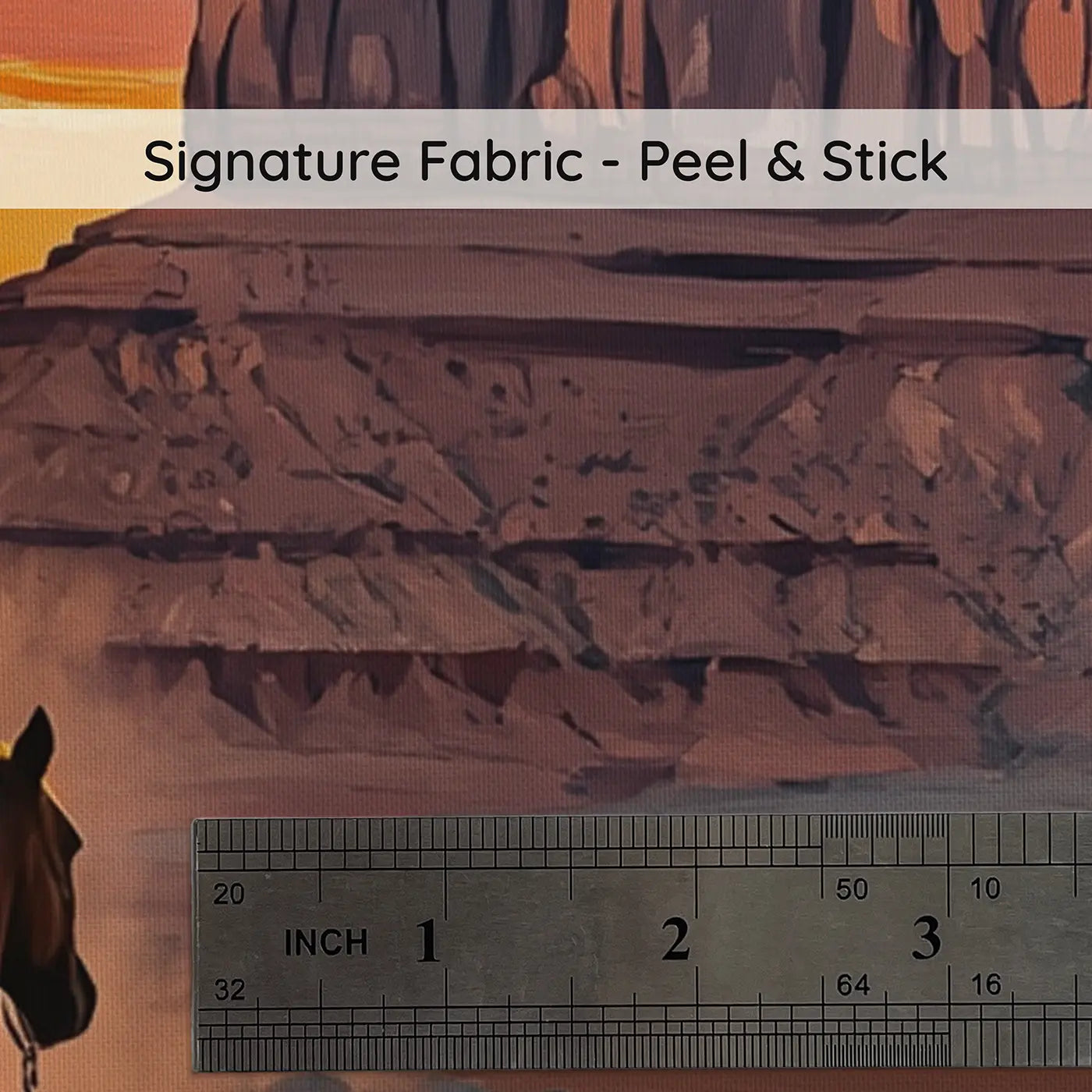 Fabric texture close-up of Canyon Rider Sunset Silhouette Wallpaper Mural by Whimsy Tots