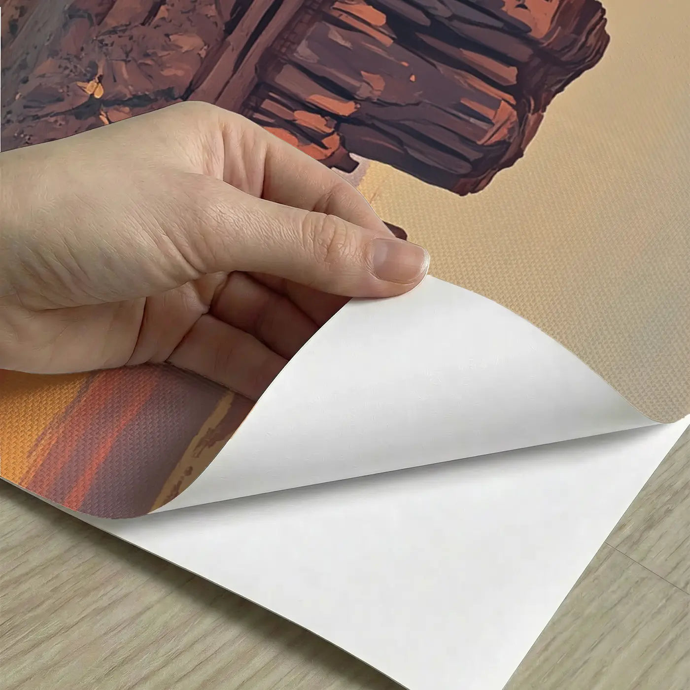 Peel-and-stick detail of Canyon Rider Sunset Silhouette Wallpaper Mural by Whimsy Tots