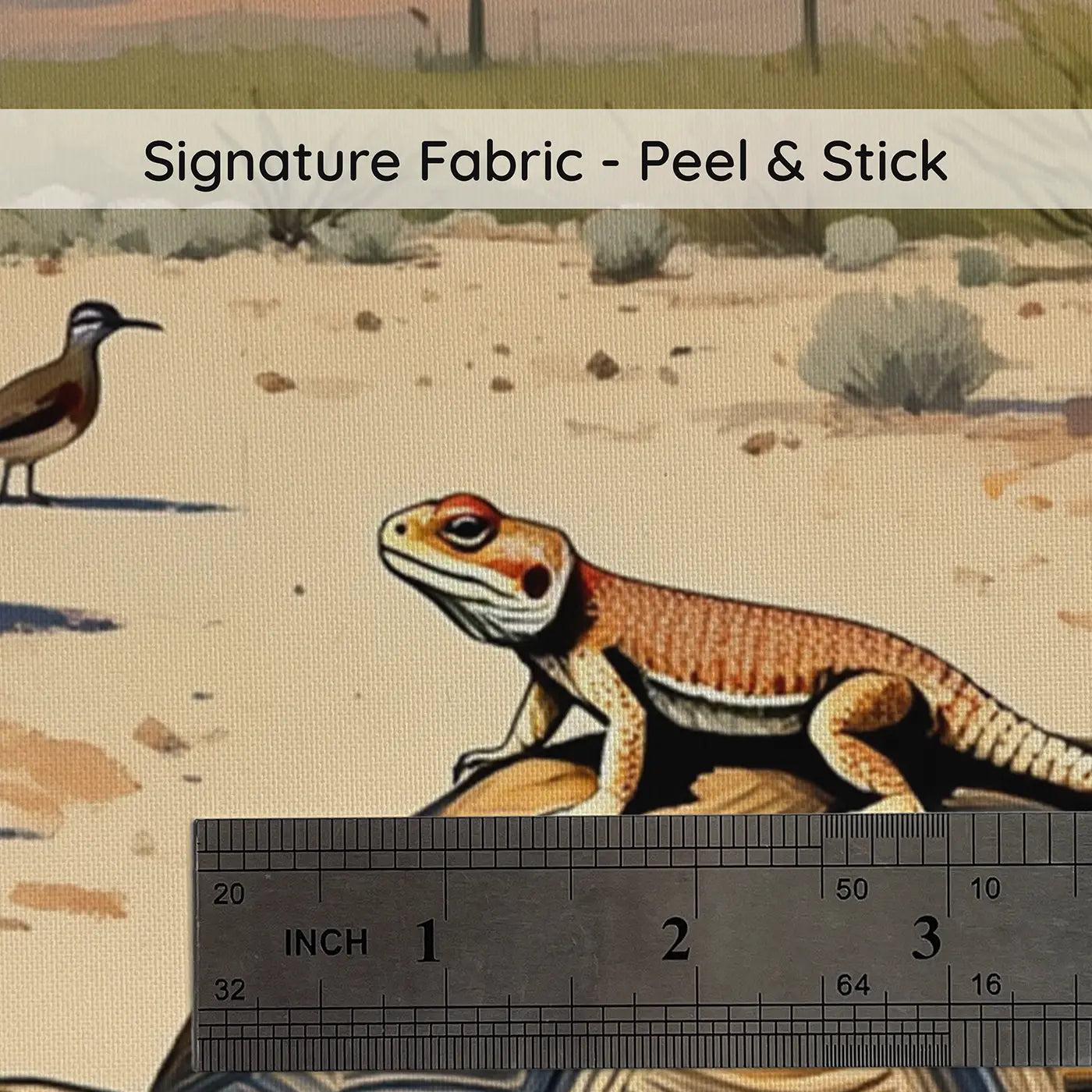 Fabric texture close-up of Desert Friends Sunbathing Wallpaper Mural by Whimsy Tots