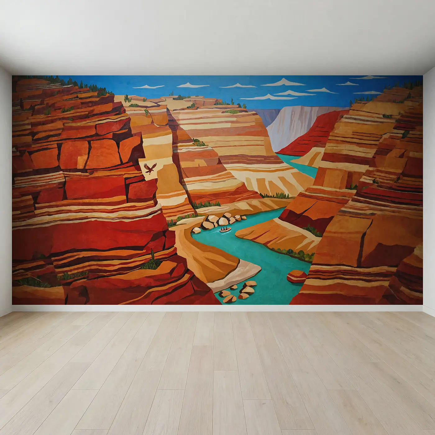 Full view of Desert Canyon River Rafting Wallpaper Mural by Whimsy Tots