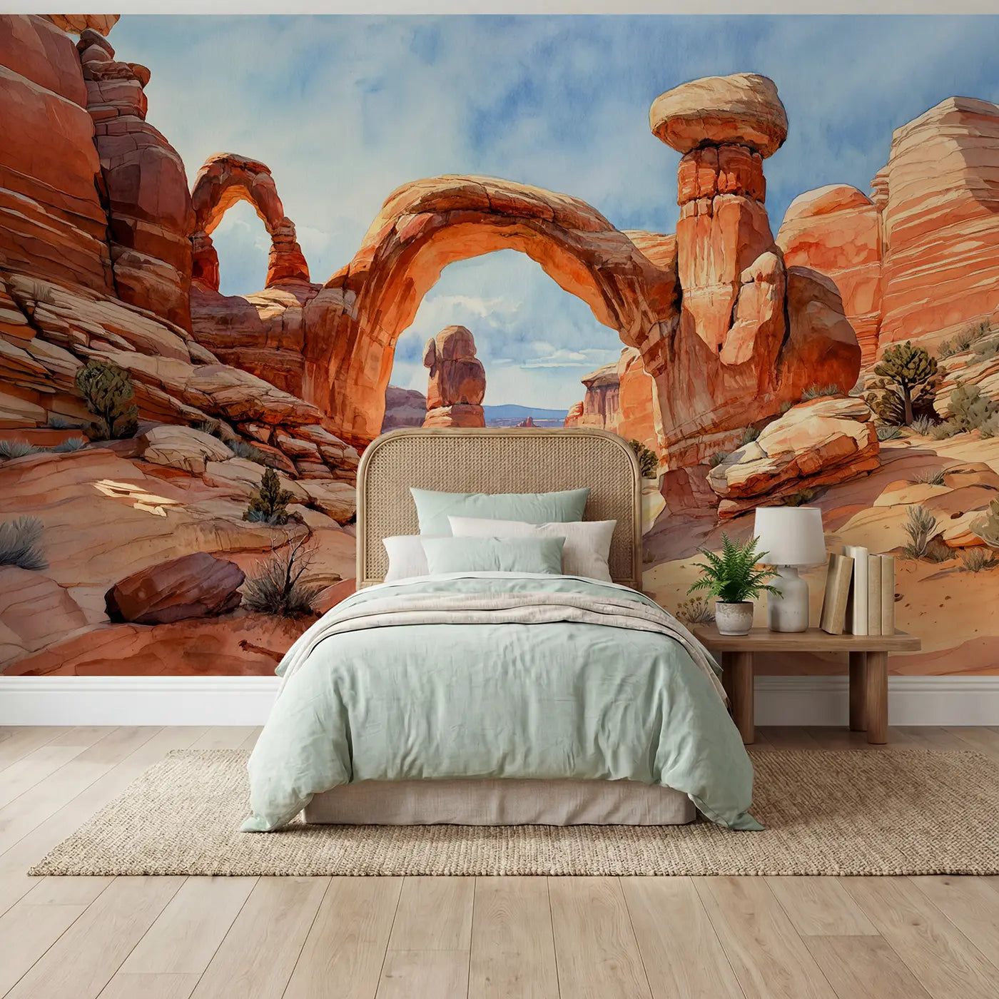 Watercolor desert arches formation canyon wallpaper mural for kids room by Whimsy Tots